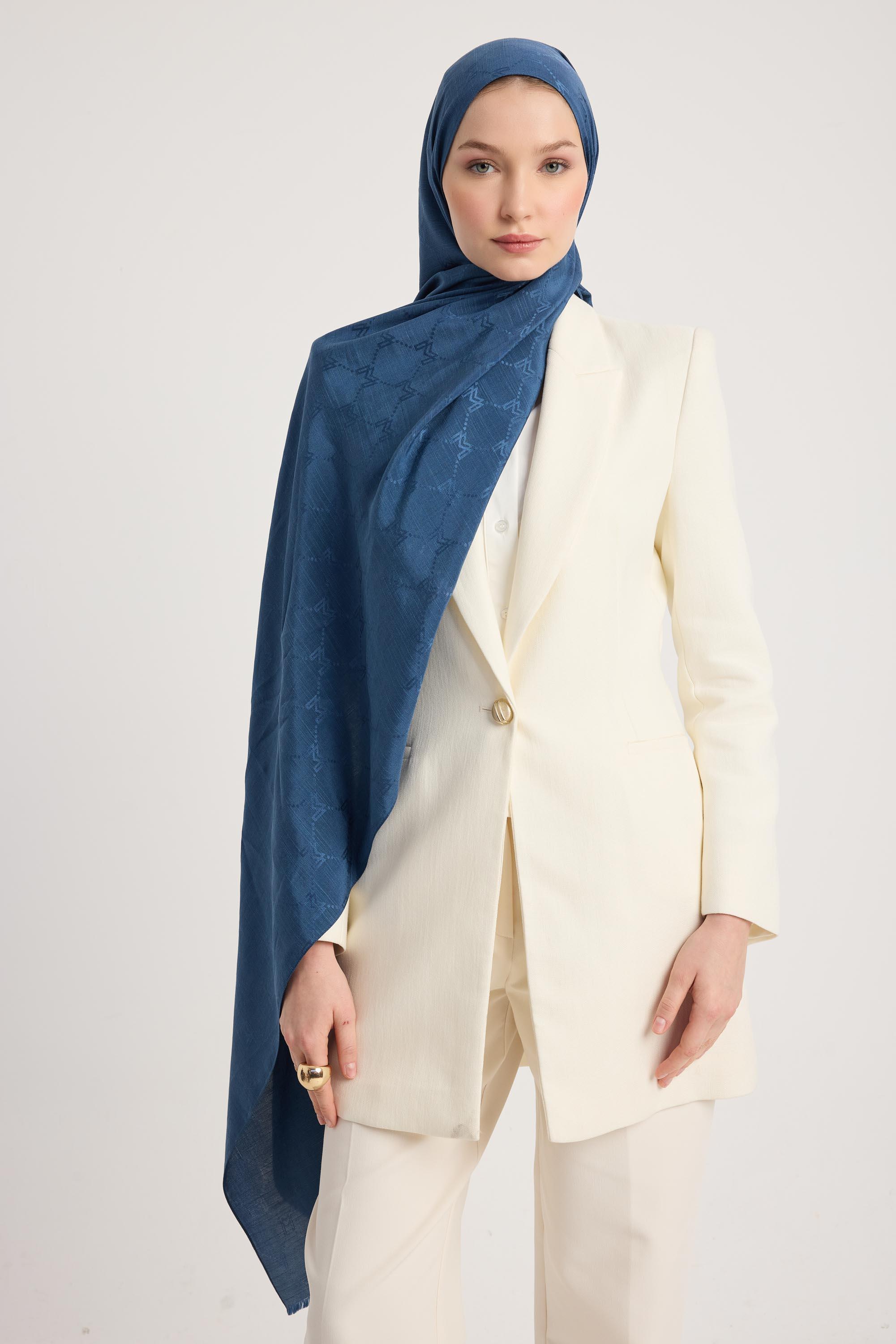NEDA PAMUK İPEK ŞAL 70*190 CM - INDIGO