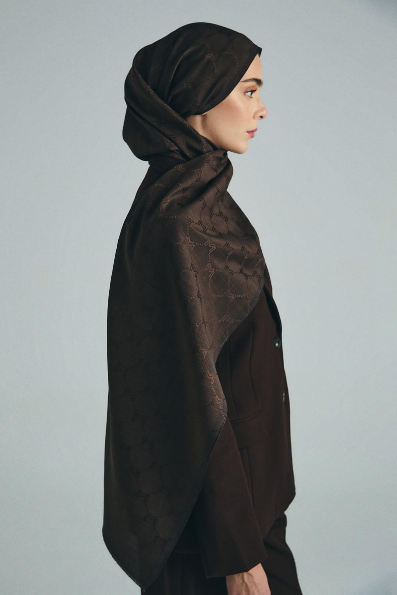 NEDA PAMUK İPEK ŞAL 70*190 CM - KAHVERENGİ