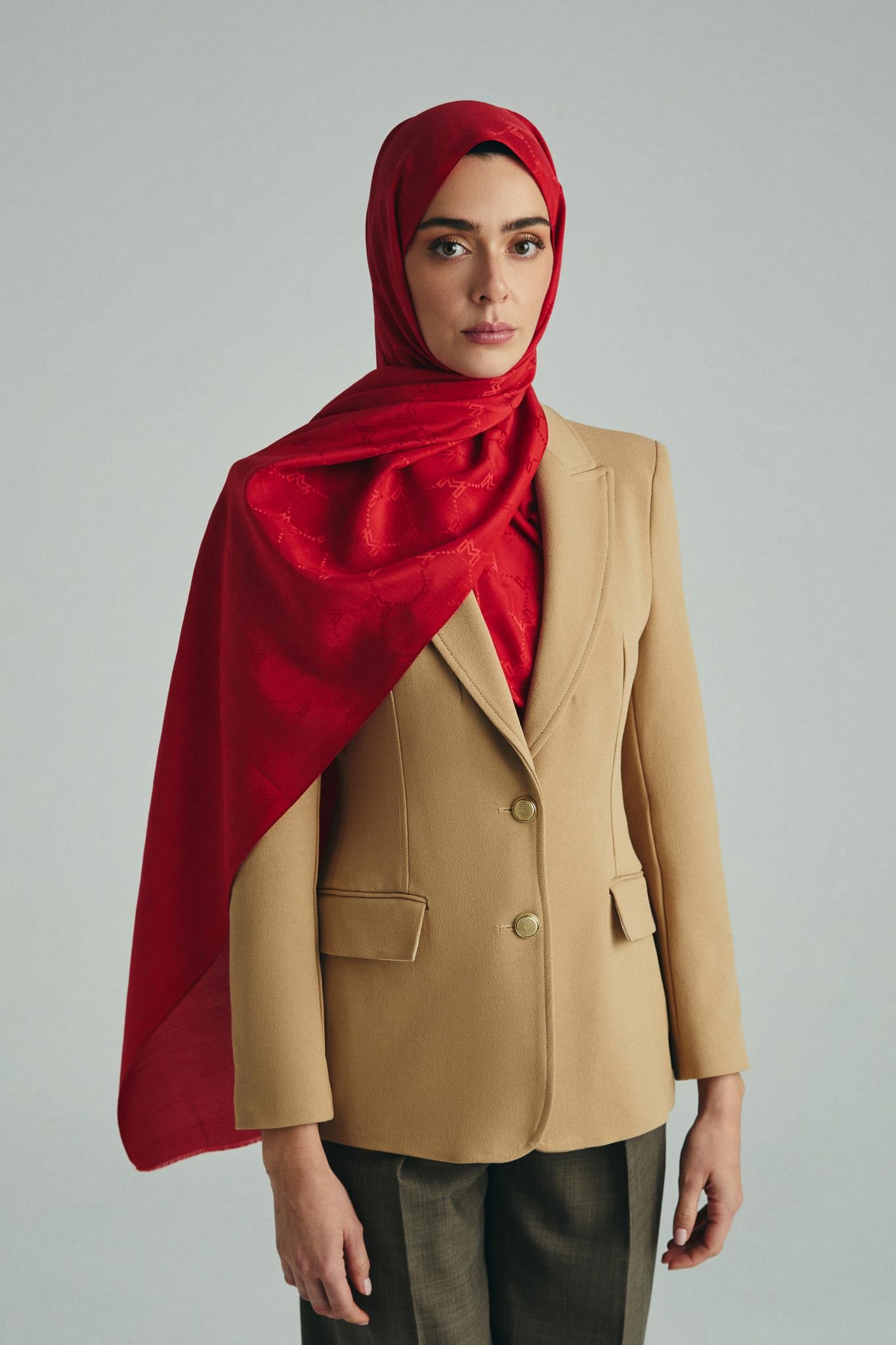 NEDA PAMUK İPEK ŞAL 70*190 CM - KIRMIZI