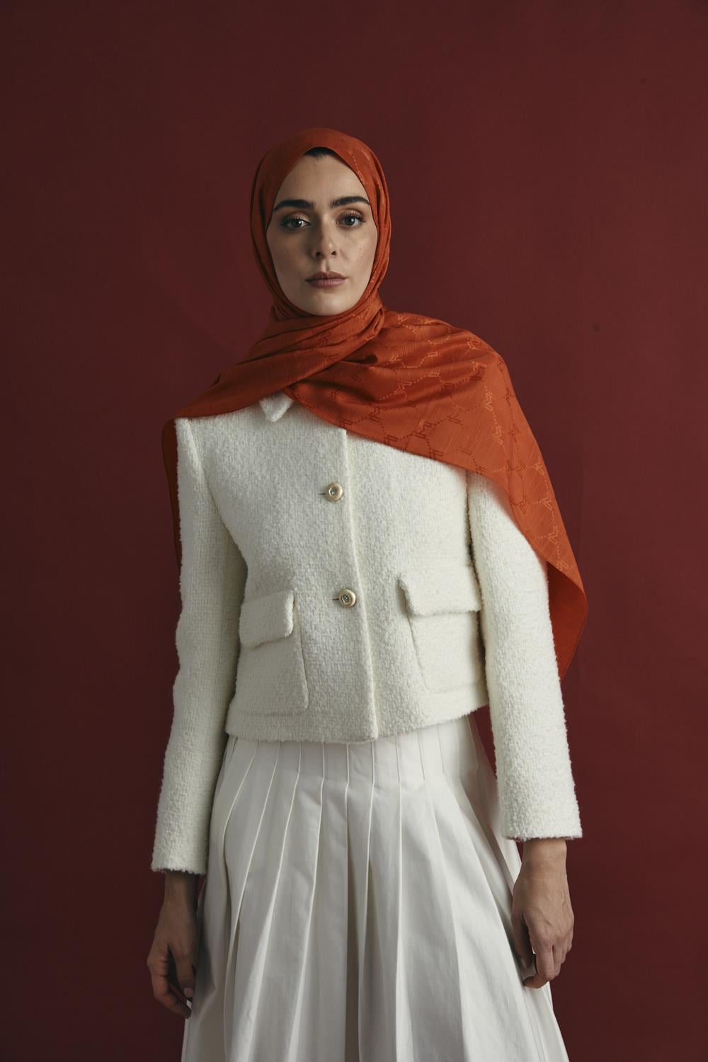 NEDA PAMUK İPEK ŞAL 70*190 CM - KOYU TURUNCU