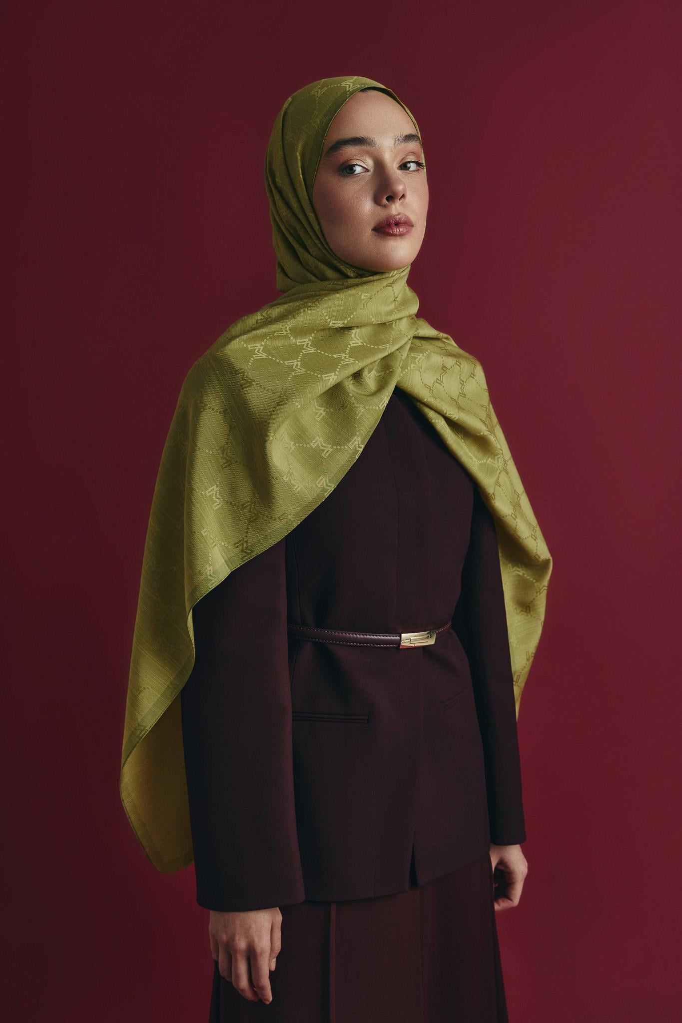 NEDA PAMUK İPEK ŞAL 70*190 CM - YAĞ YEŞİLİ
