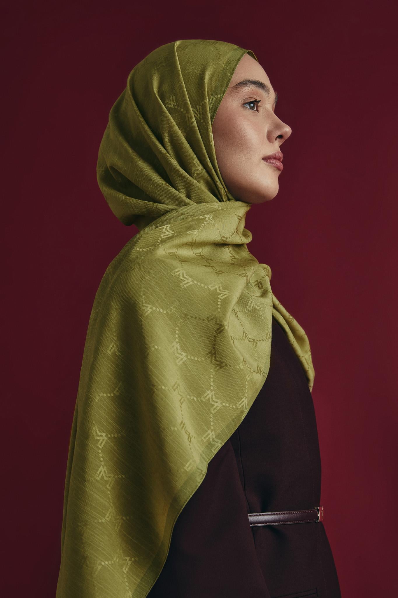 NEDA PAMUK İPEK ŞAL 70*190 CM - YAĞ YEŞİLİ