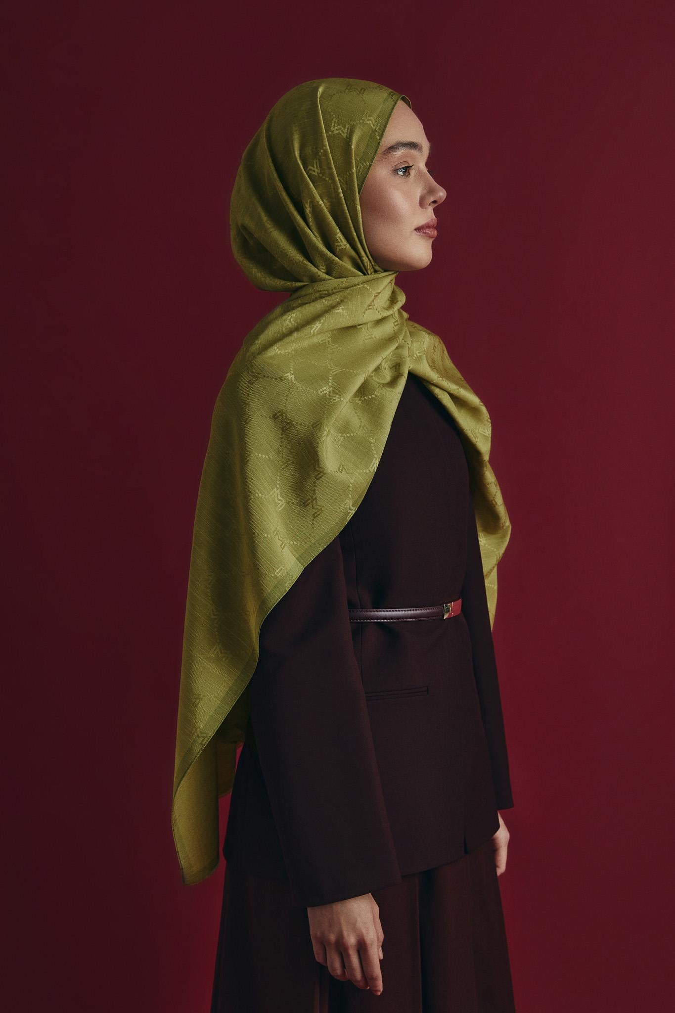 NEDA PAMUK İPEK ŞAL 70*190 CM - YAĞ YEŞİLİ
