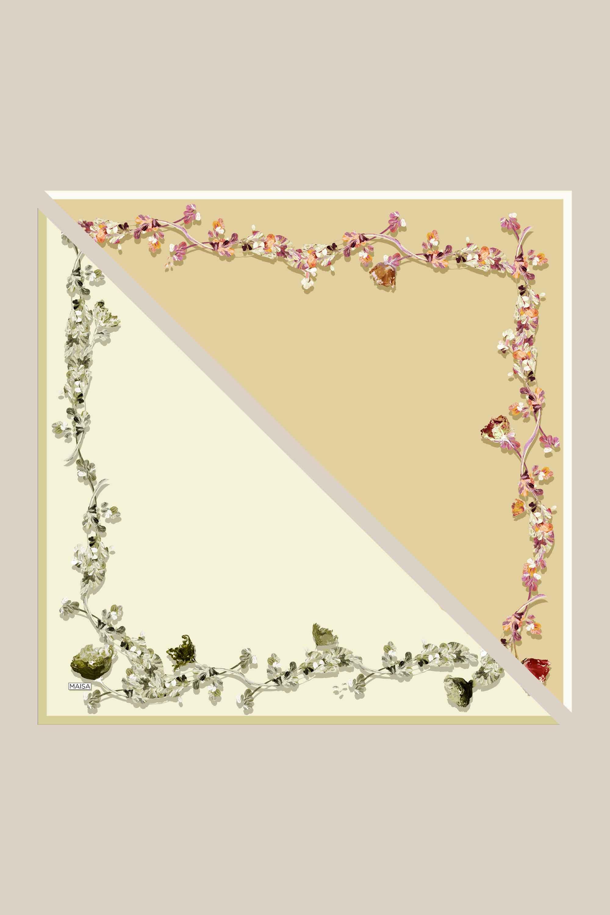NEVA ÇİFT TARAFLI TİVİL İPEK EŞARP 90*90 CM - KREM