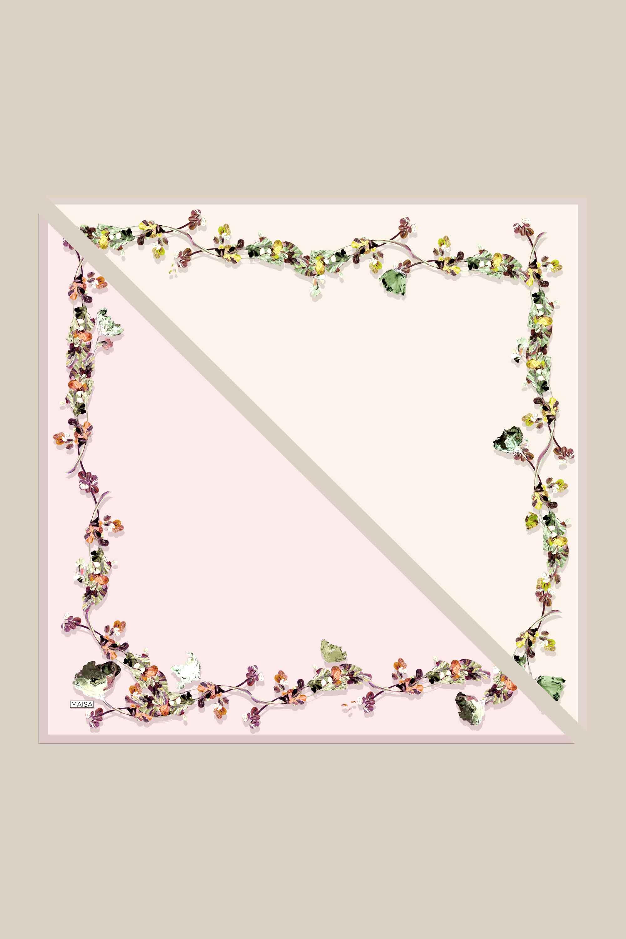 NEVA ÇİFT TARAFLI TİVİL İPEK EŞARP 90*90 CM - KREM PUDRA PEMBE