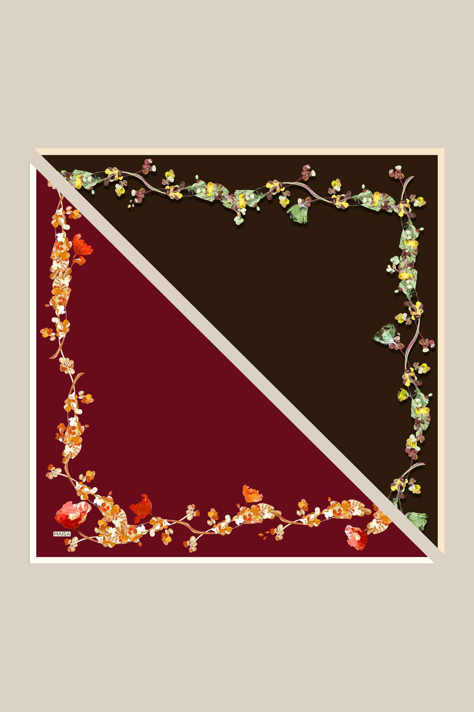 NEVA ÇİFT TARAFLI TİVİL İPEK EŞARP 90*90 CM - BORDO KAHVERENGİ