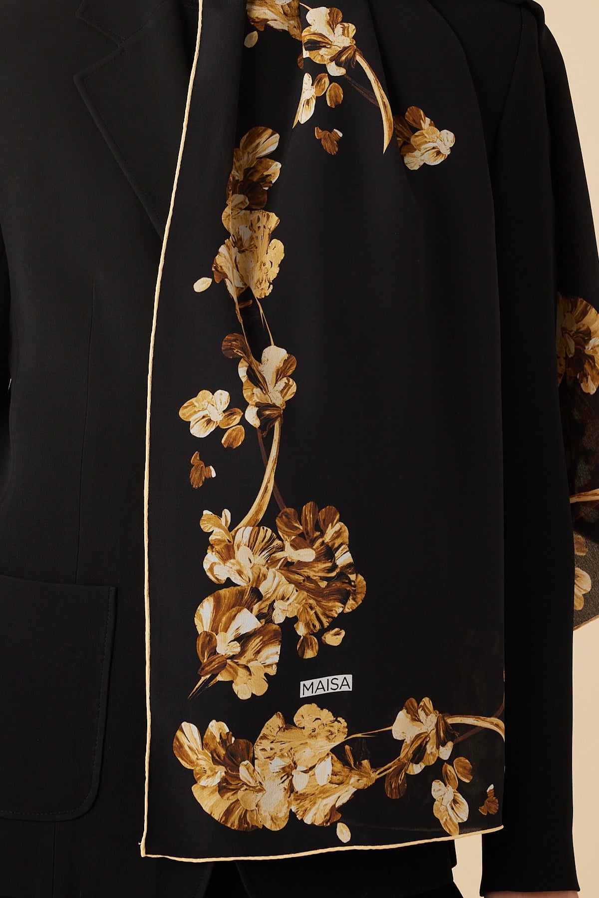 NEVA KREP İPEK ŞAL 70*190 CM - GOLD SİYAH