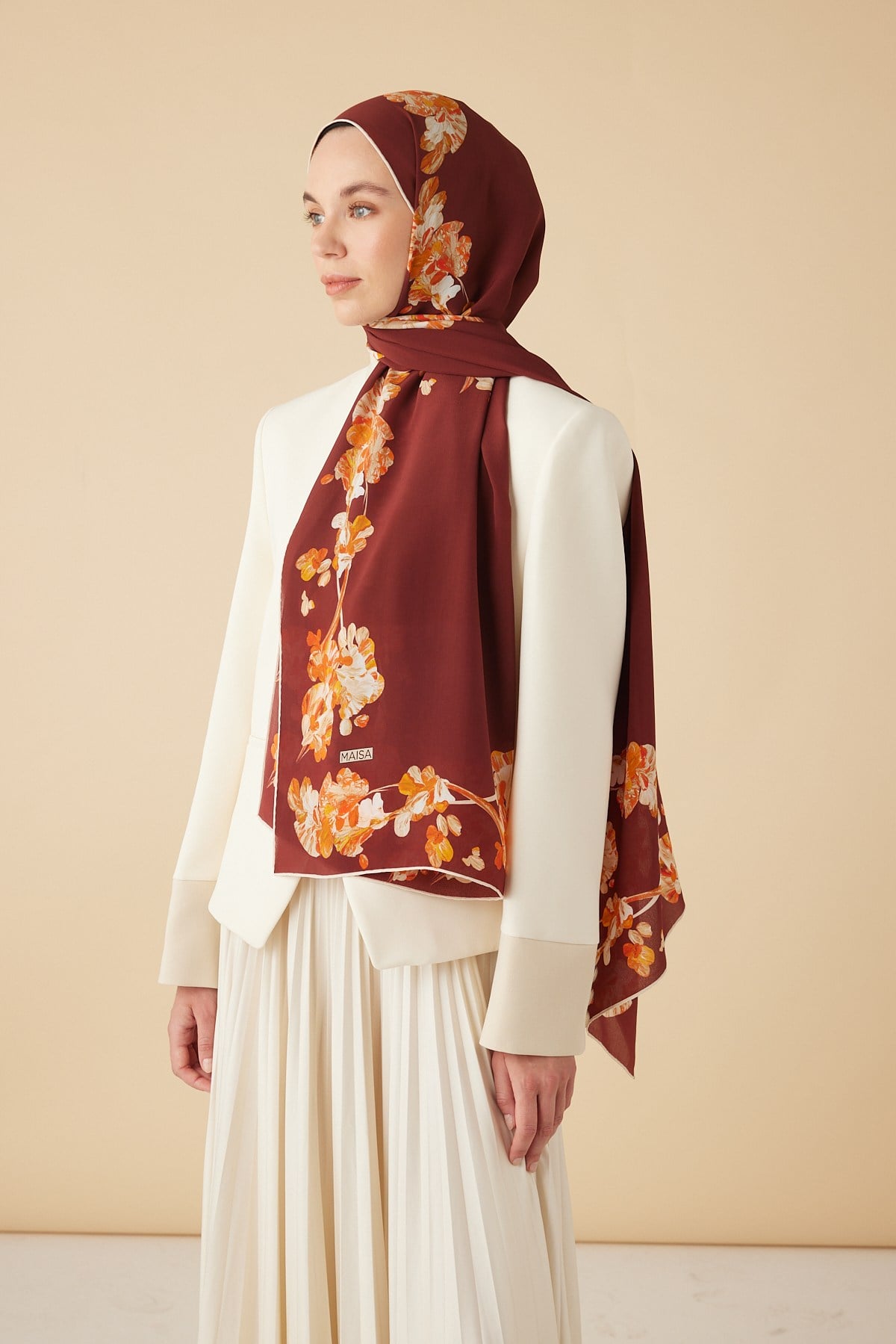 NEVA KREP İPEK ŞAL 70*190 CM - KIRMIZI