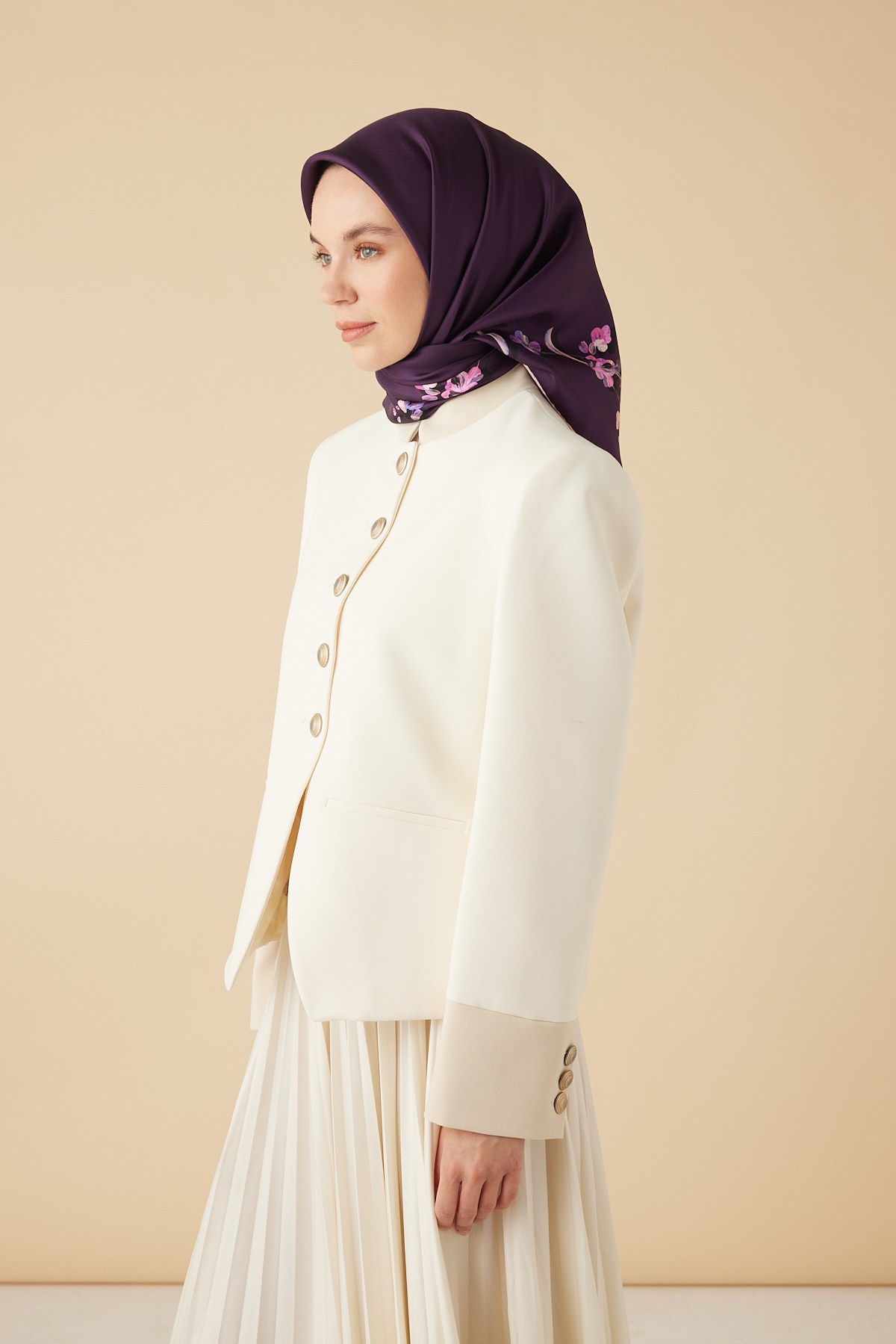 NEVA TİVİL İPEK EŞARP 90*90 CM - MOR