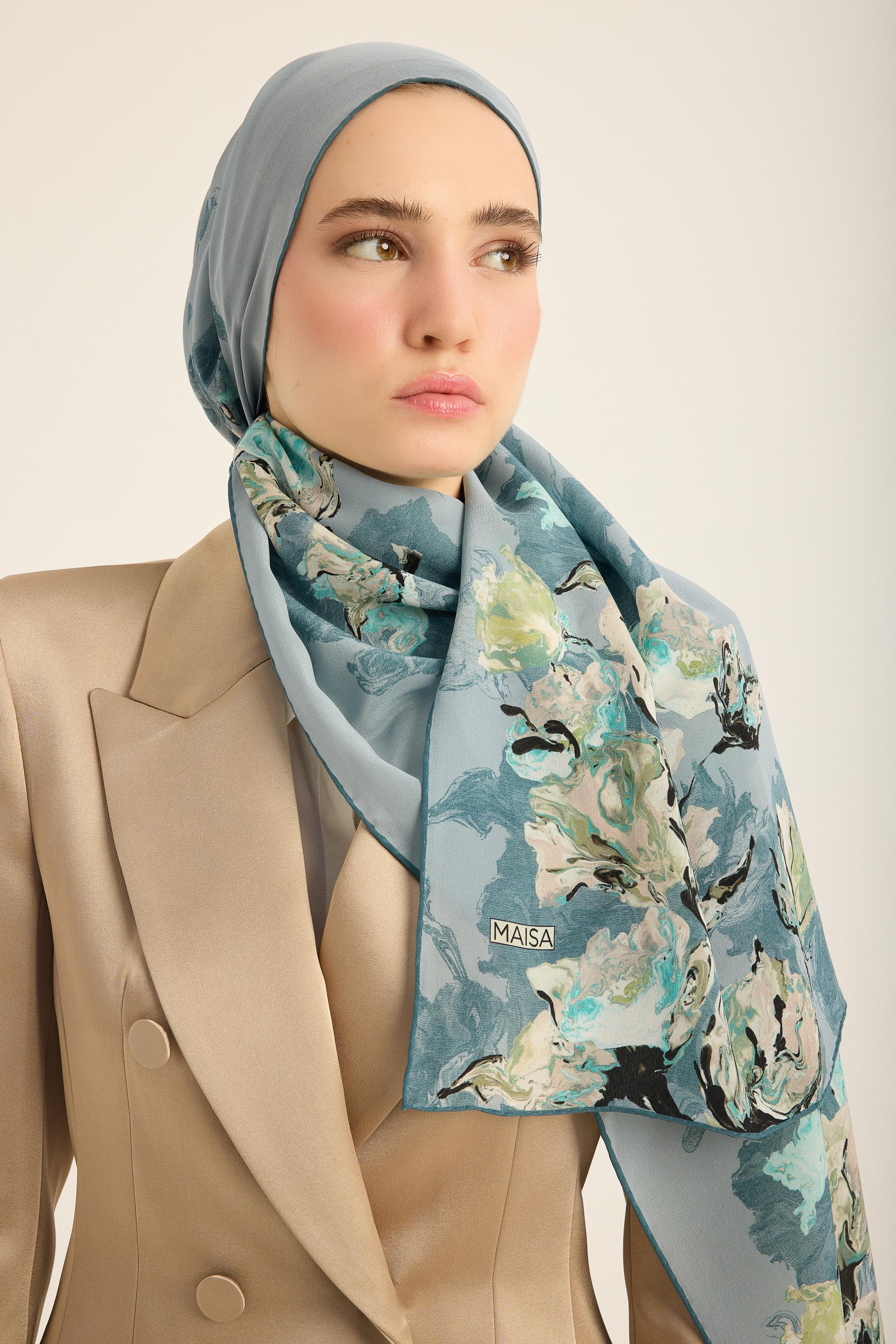 NEVBAHAR KREP İPEK ŞAL 70*190 CM - AÇIK MAVİ