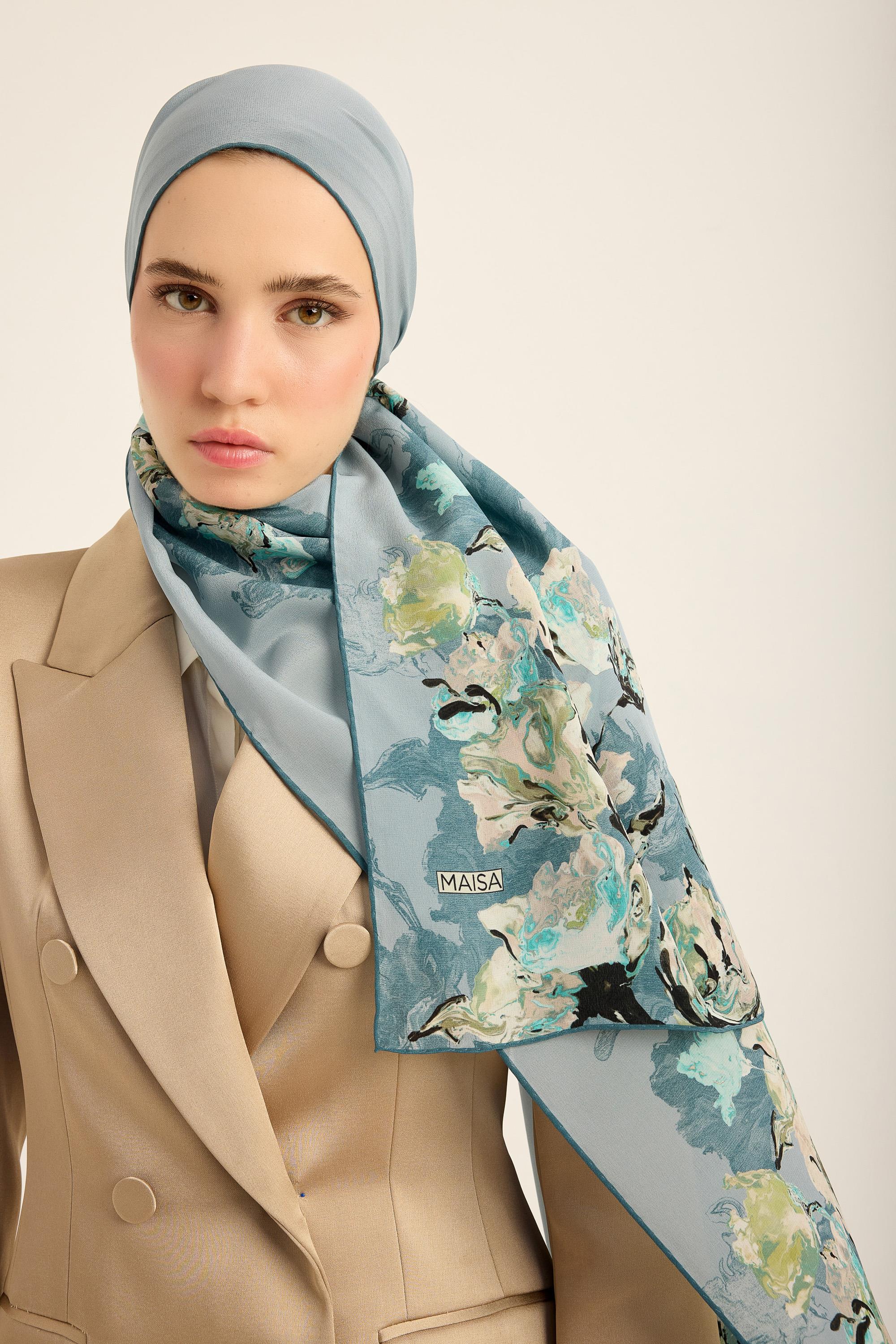 NEVBAHAR KREP İPEK ŞAL 70*190 CM - AÇIK MAVİ