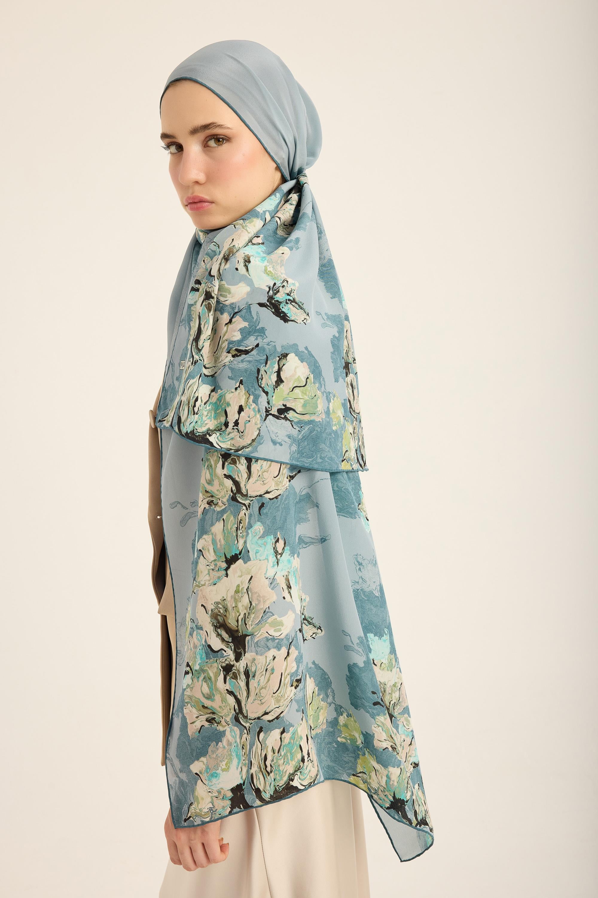 NEVBAHAR KREP İPEK ŞAL 70*190 CM - AÇIK MAVİ