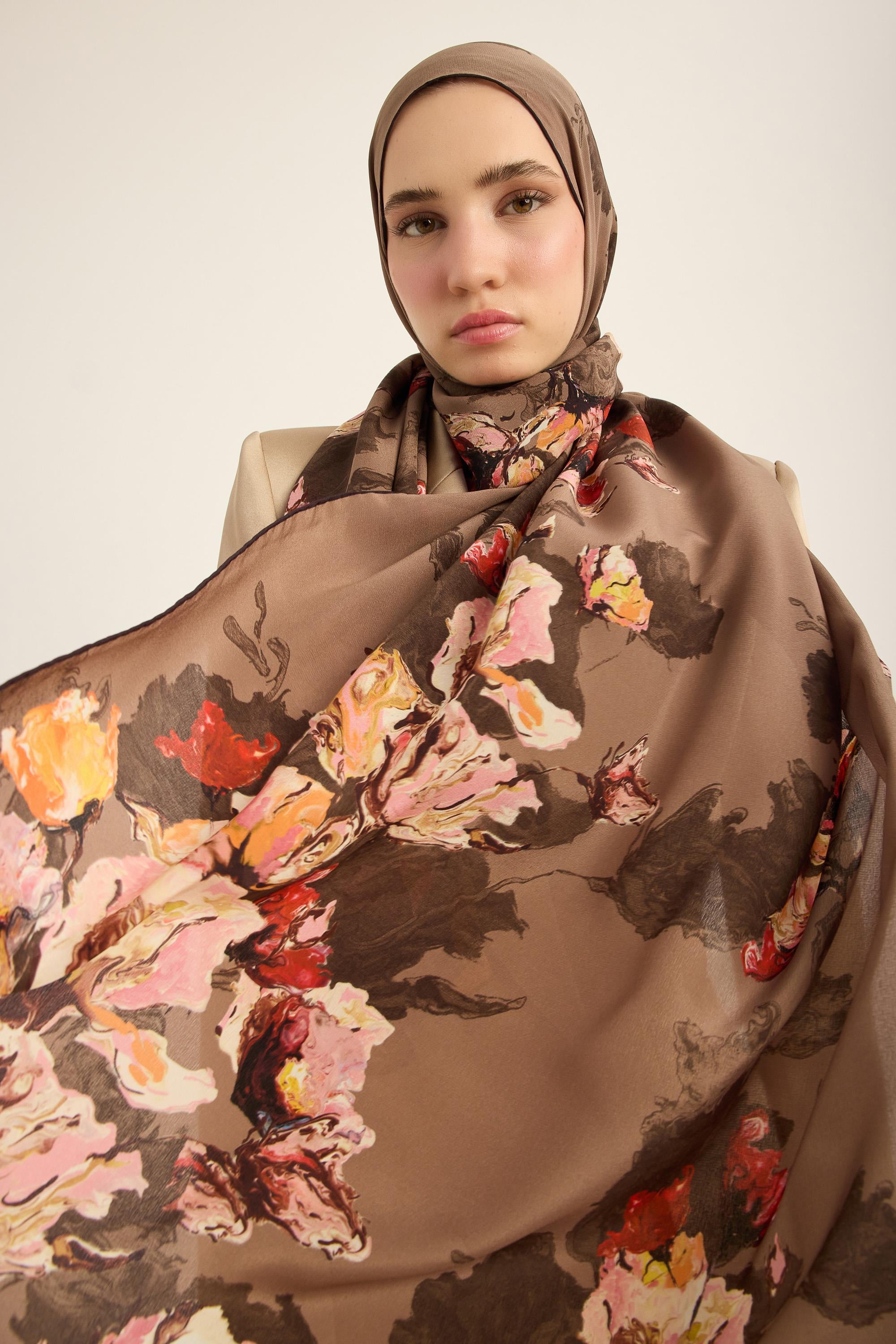 NEVBAHAR KREP İPEK ŞAL 70*190 CM - CAMEL
