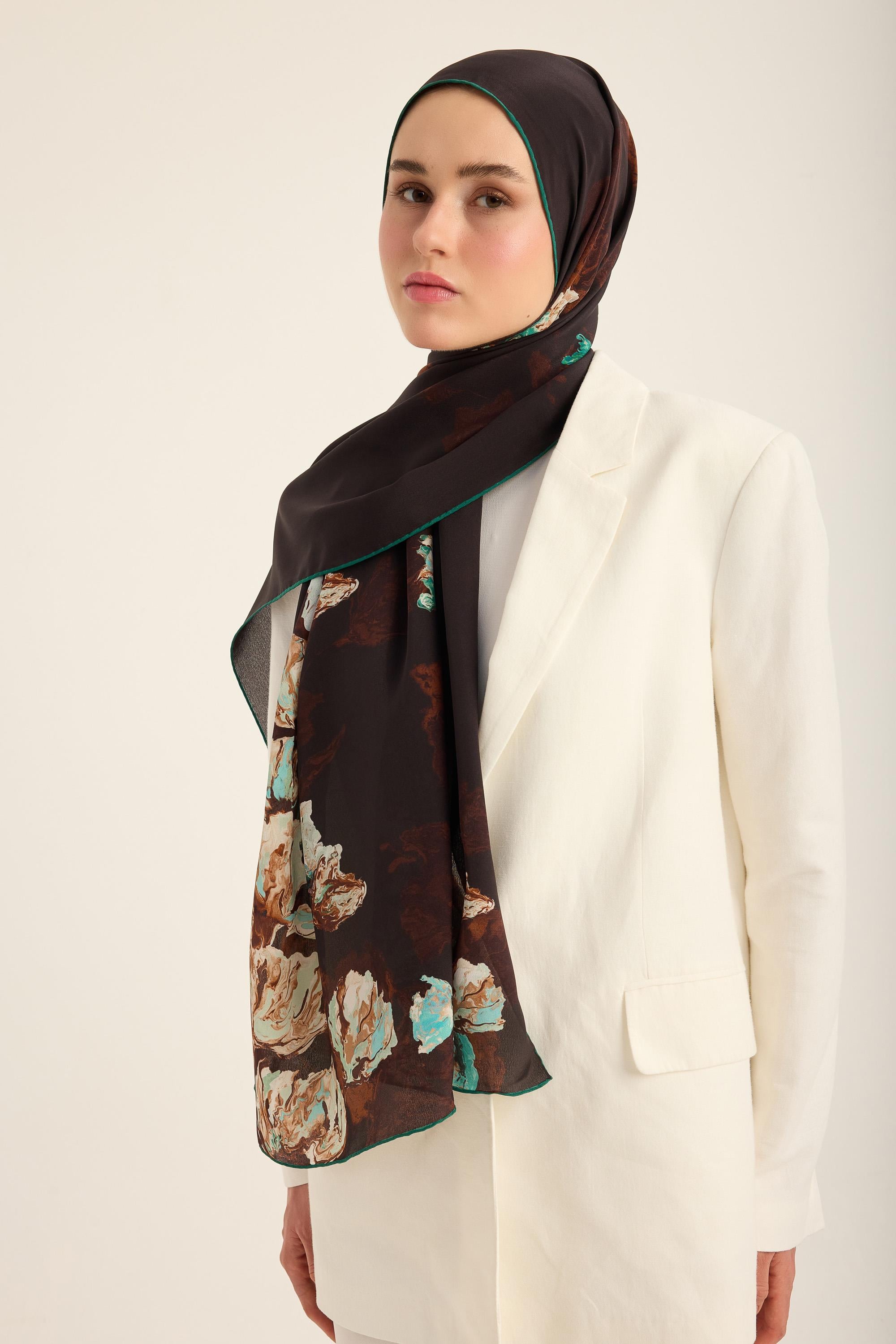 NEVBAHAR KREP İPEK ŞAL 70*190 CM - KAHVERENGİ