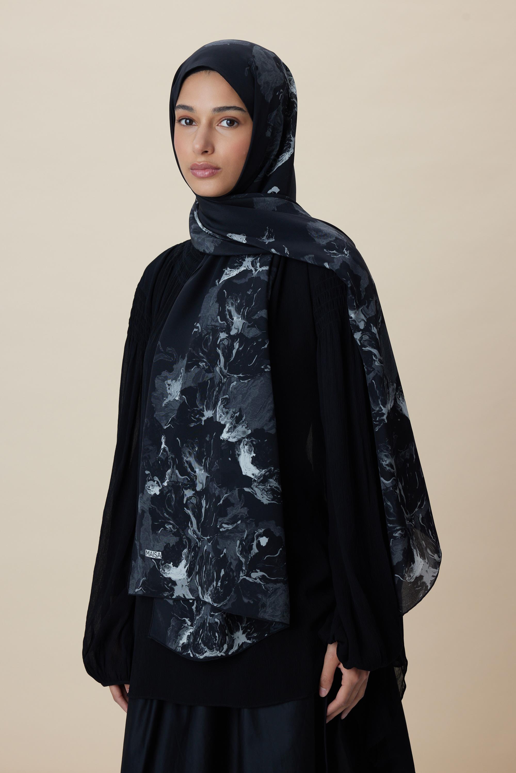 NEVBAHAR KREP İPEK ŞAL 70*190 CM - KOYU GRİ