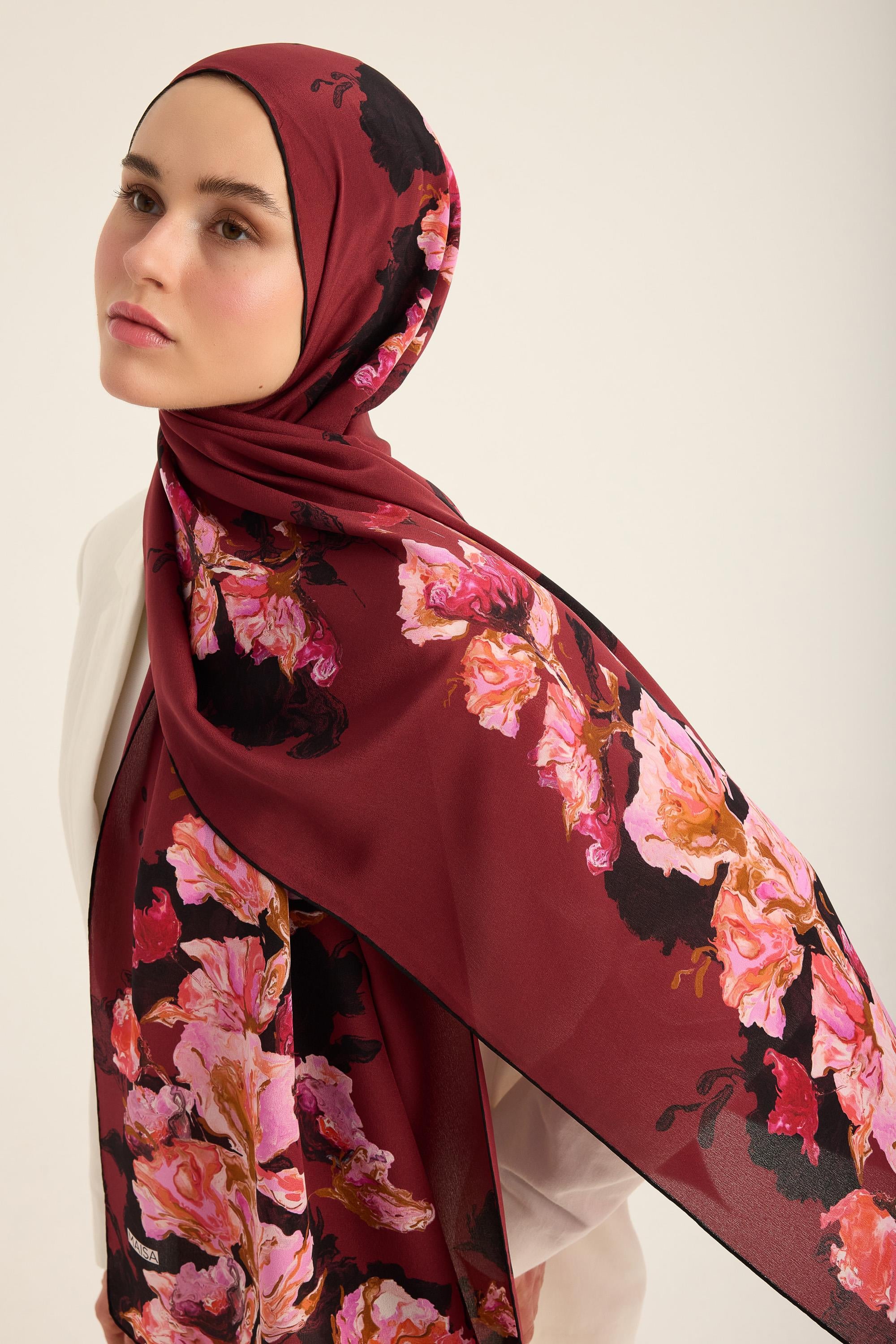 NEVBAHAR KREP İPEK ŞAL 70*190 CM - MÜRDÜM