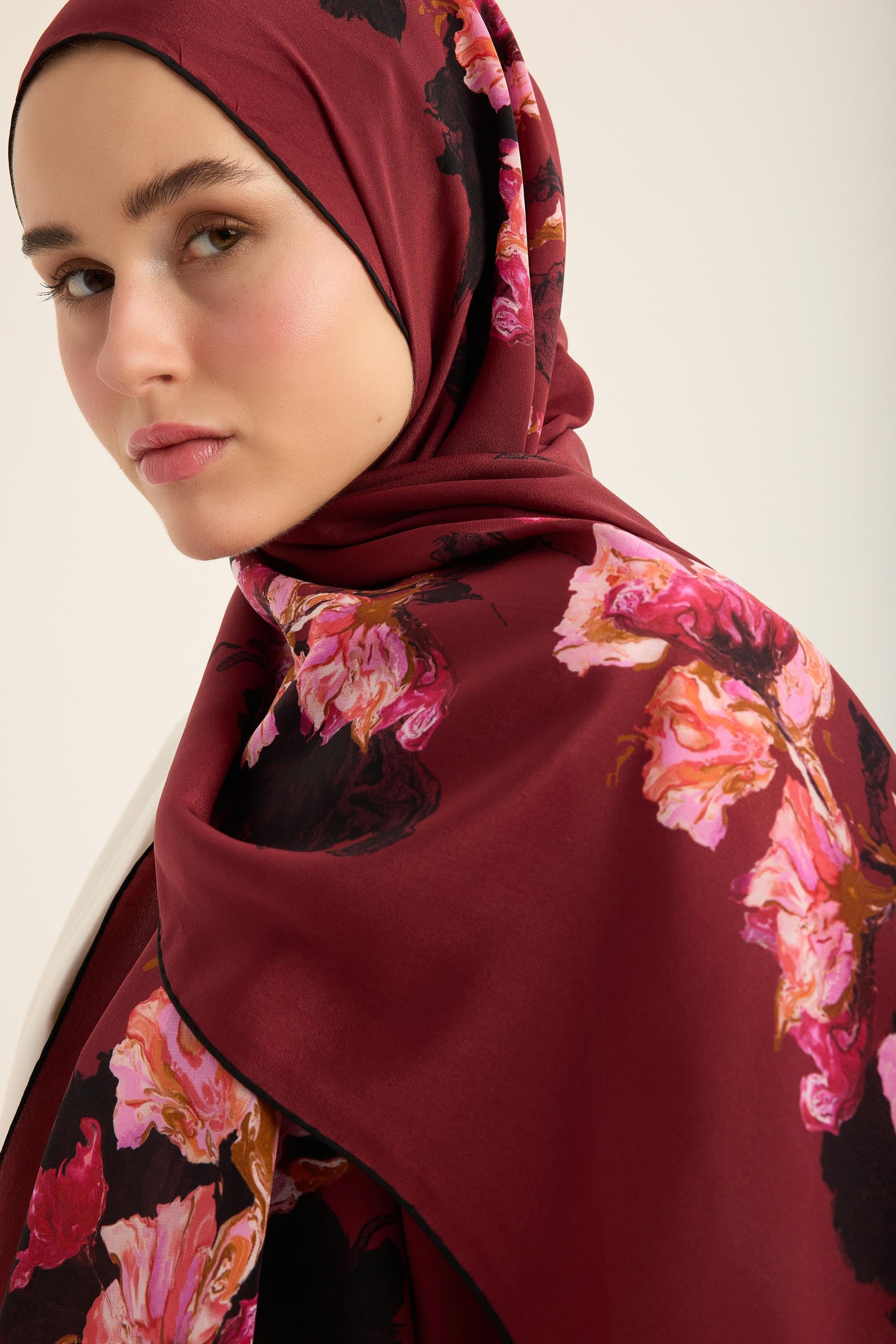 NEVBAHAR KREP İPEK ŞAL 70*190 CM - MÜRDÜM