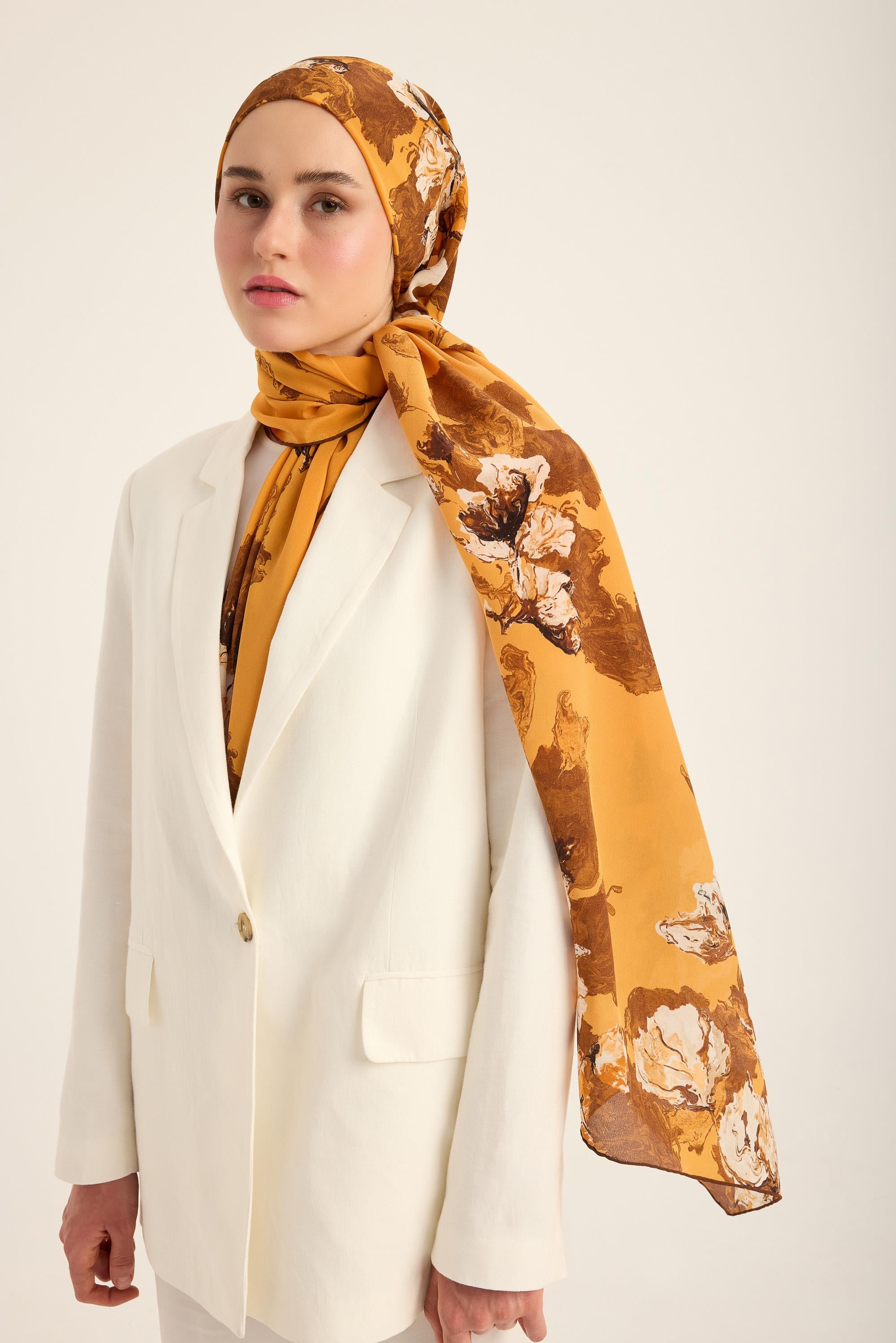 NEVBAHAR KREP İPEK ŞAL 70*190 CM - SAFRAN