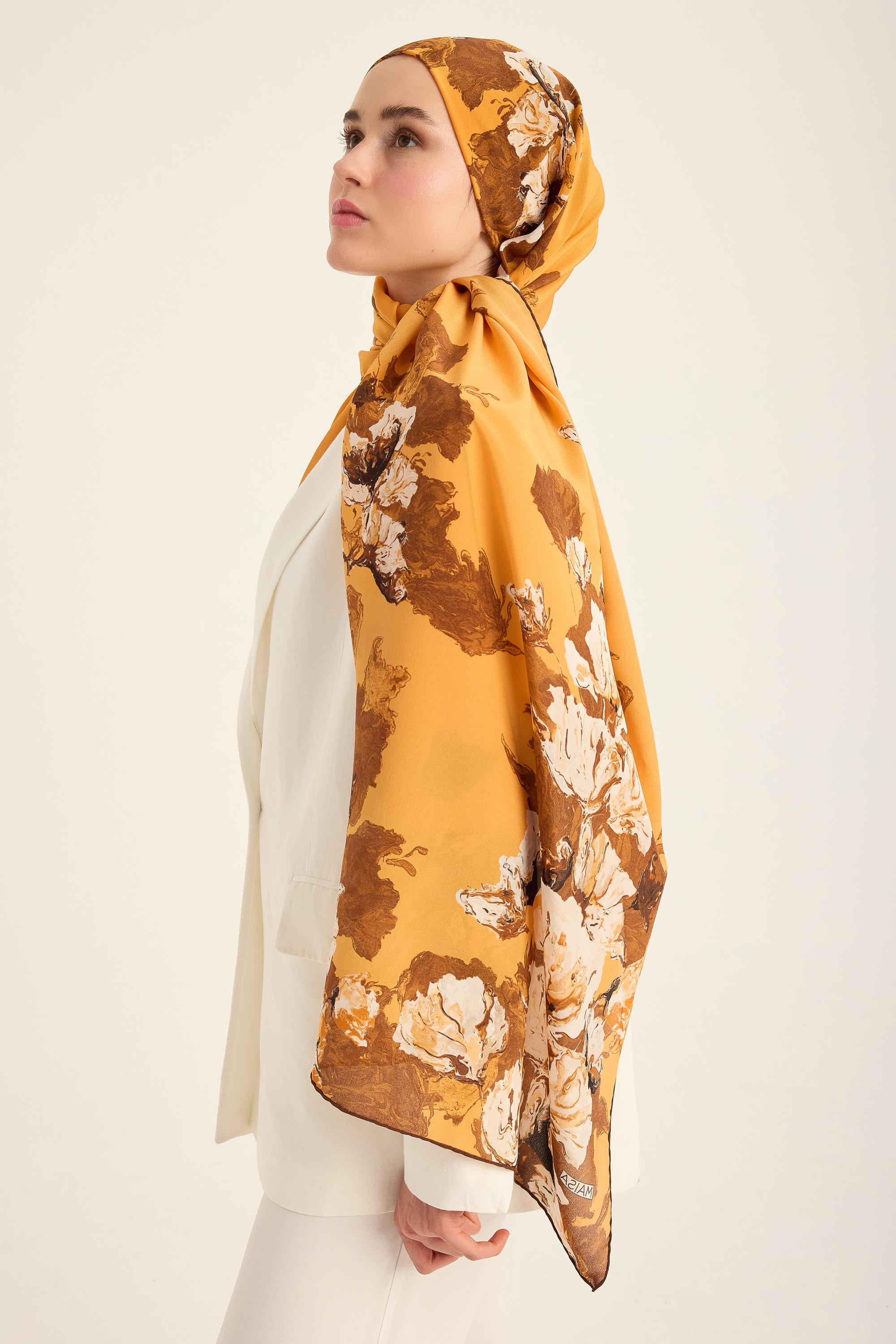 NEVBAHAR KREP İPEK ŞAL 70*190 CM - SAFRAN