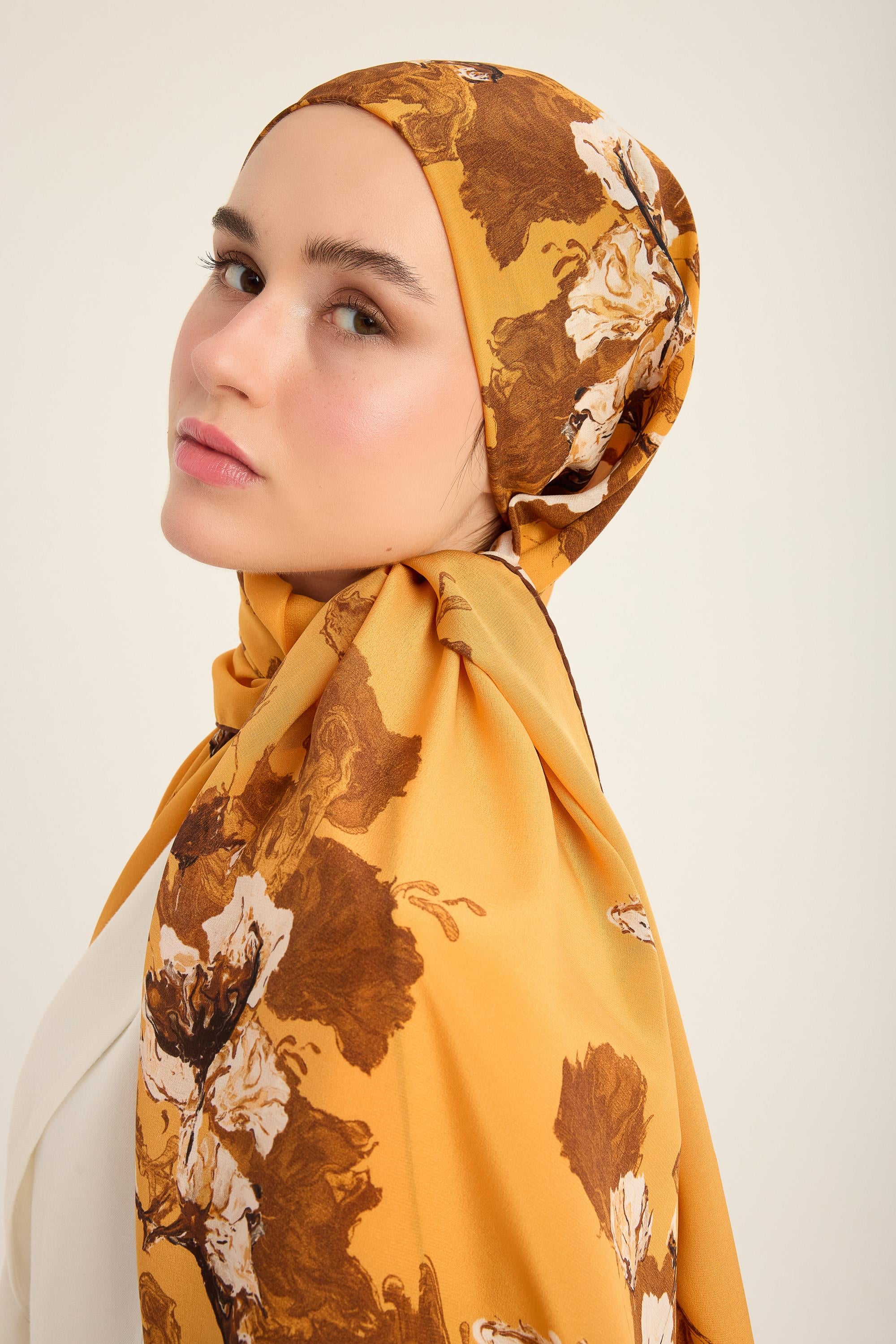 NEVBAHAR KREP İPEK ŞAL 70*190 CM - SAFRAN