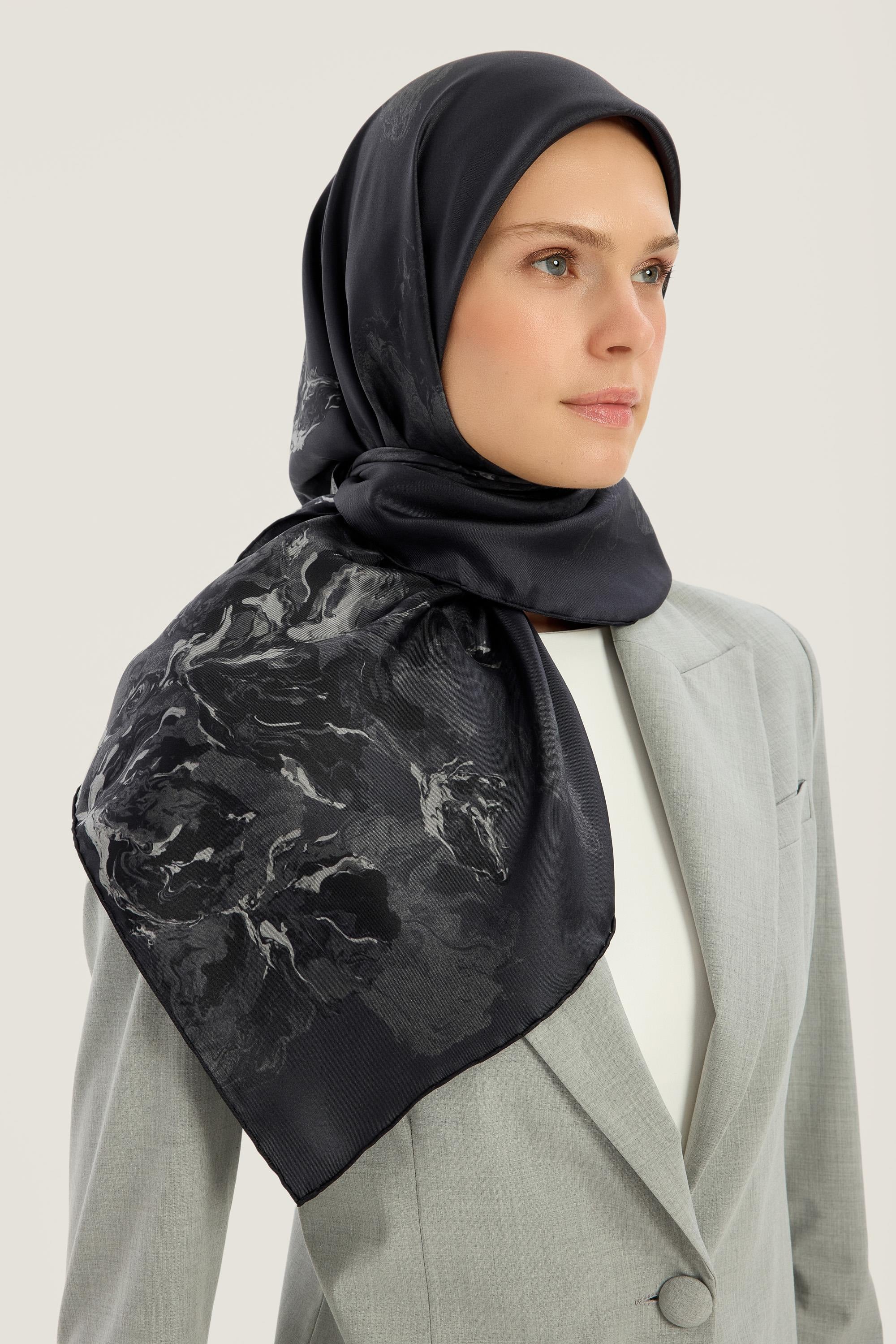 NEVBAHAR TİVİL İPEK EŞARP 90*90 CM - ANTRASİT