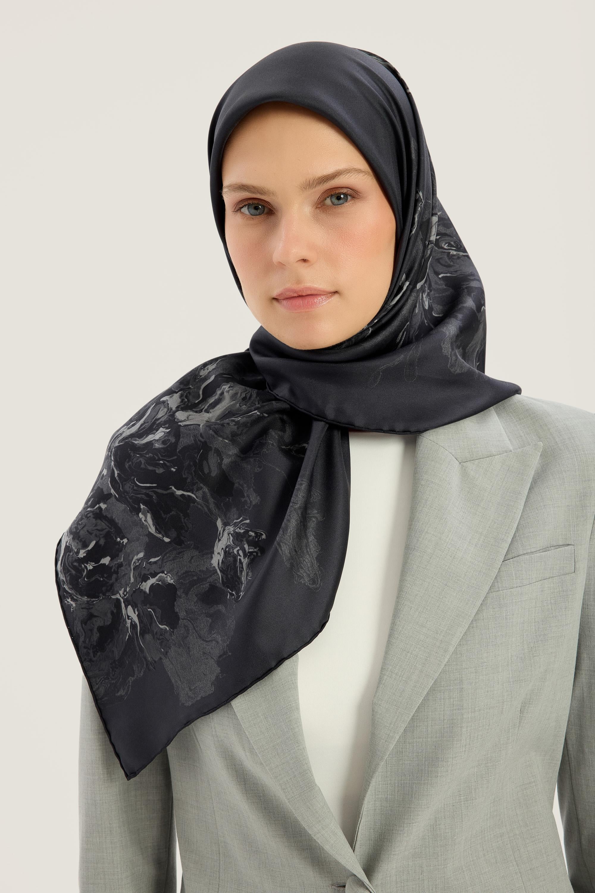 NEVBAHAR TİVİL İPEK EŞARP 90*90 CM - ANTRASİT