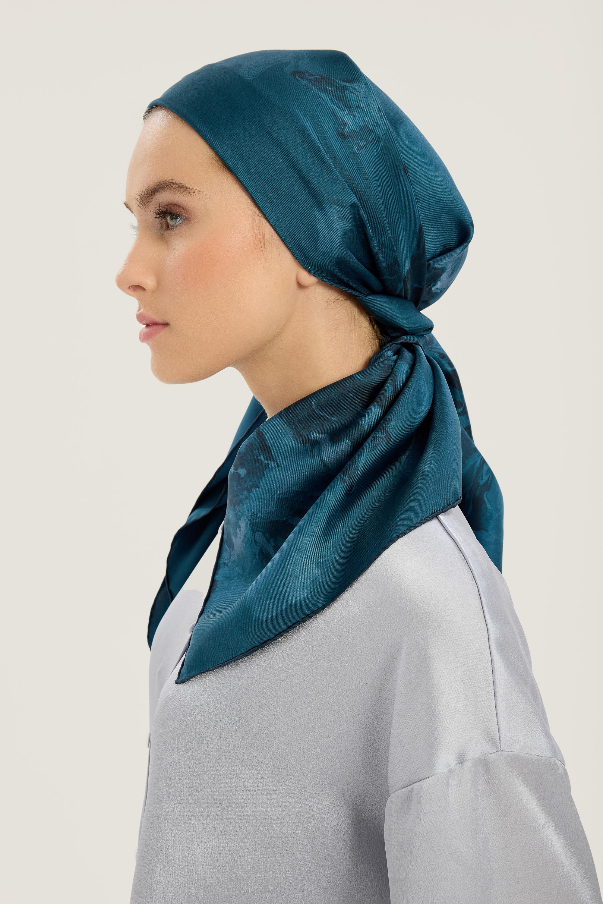 NEVBAHAR TİVİL İPEK EŞARP 90*90 CM - MAVİ