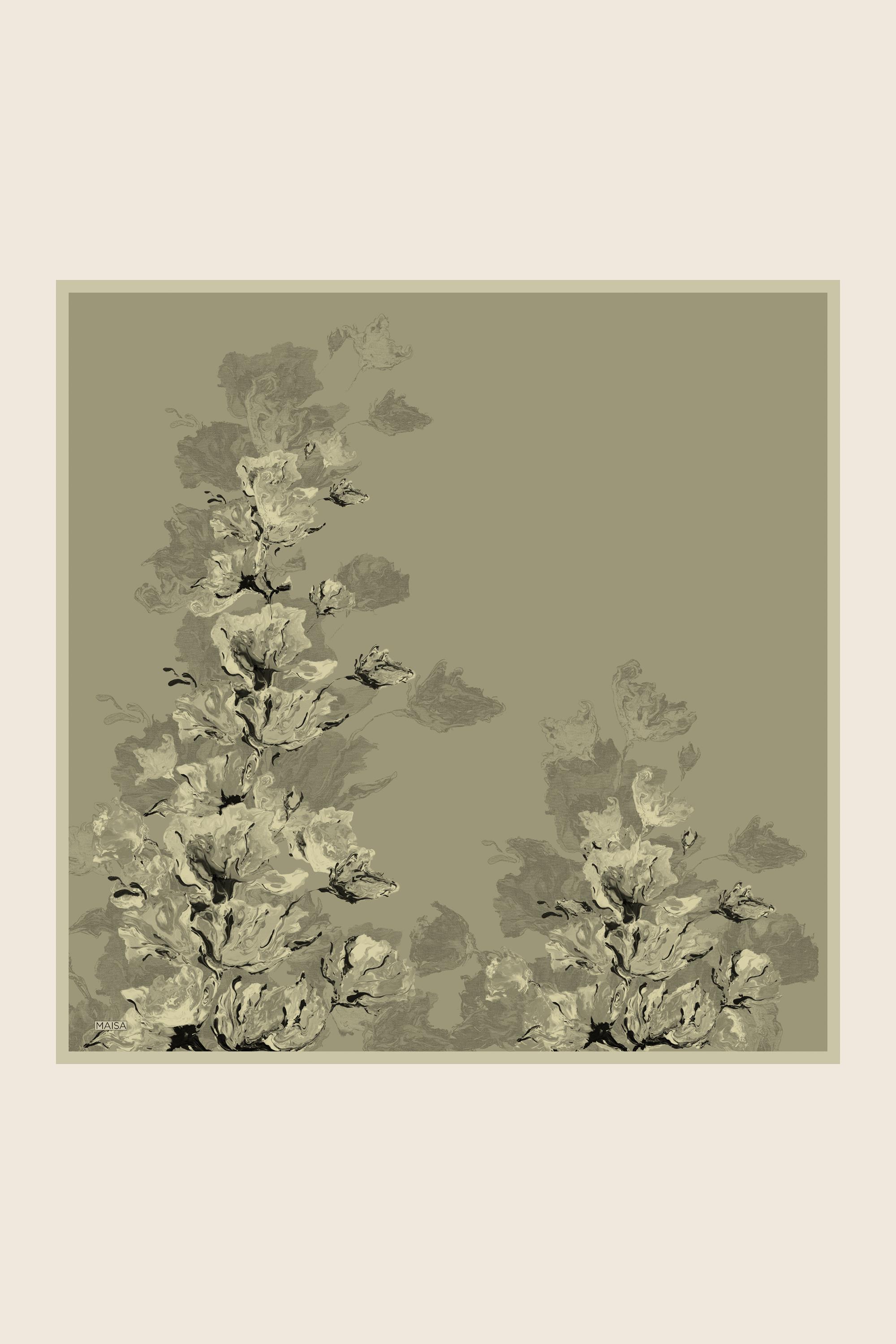 NEVBAHAR TİVİL İPEK EŞARP 90*90 CM - YAĞ YEŞİLİ
