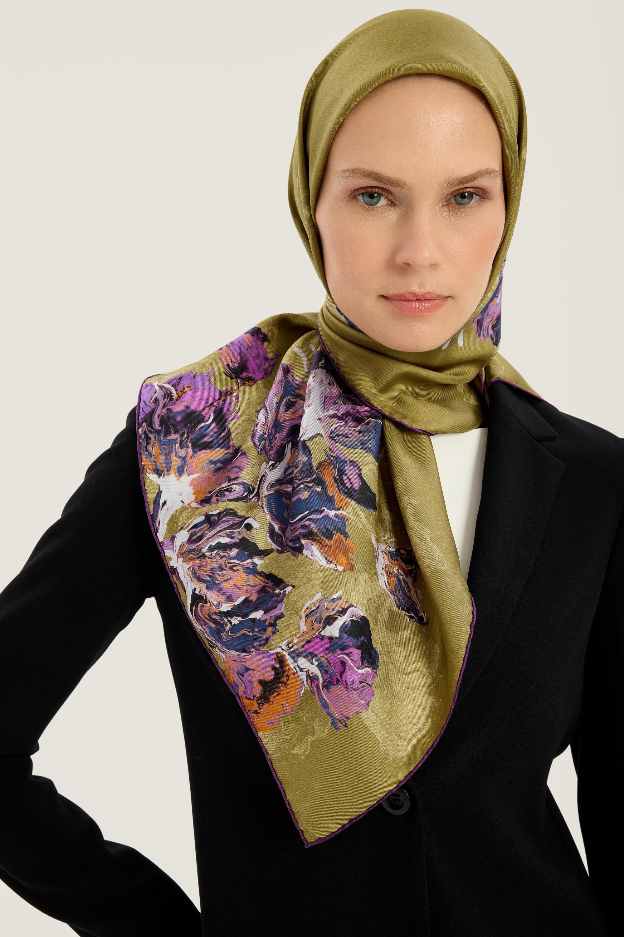 NEVBAHAR TİVİL İPEK EŞARP 90*90 CM - YEŞİL
