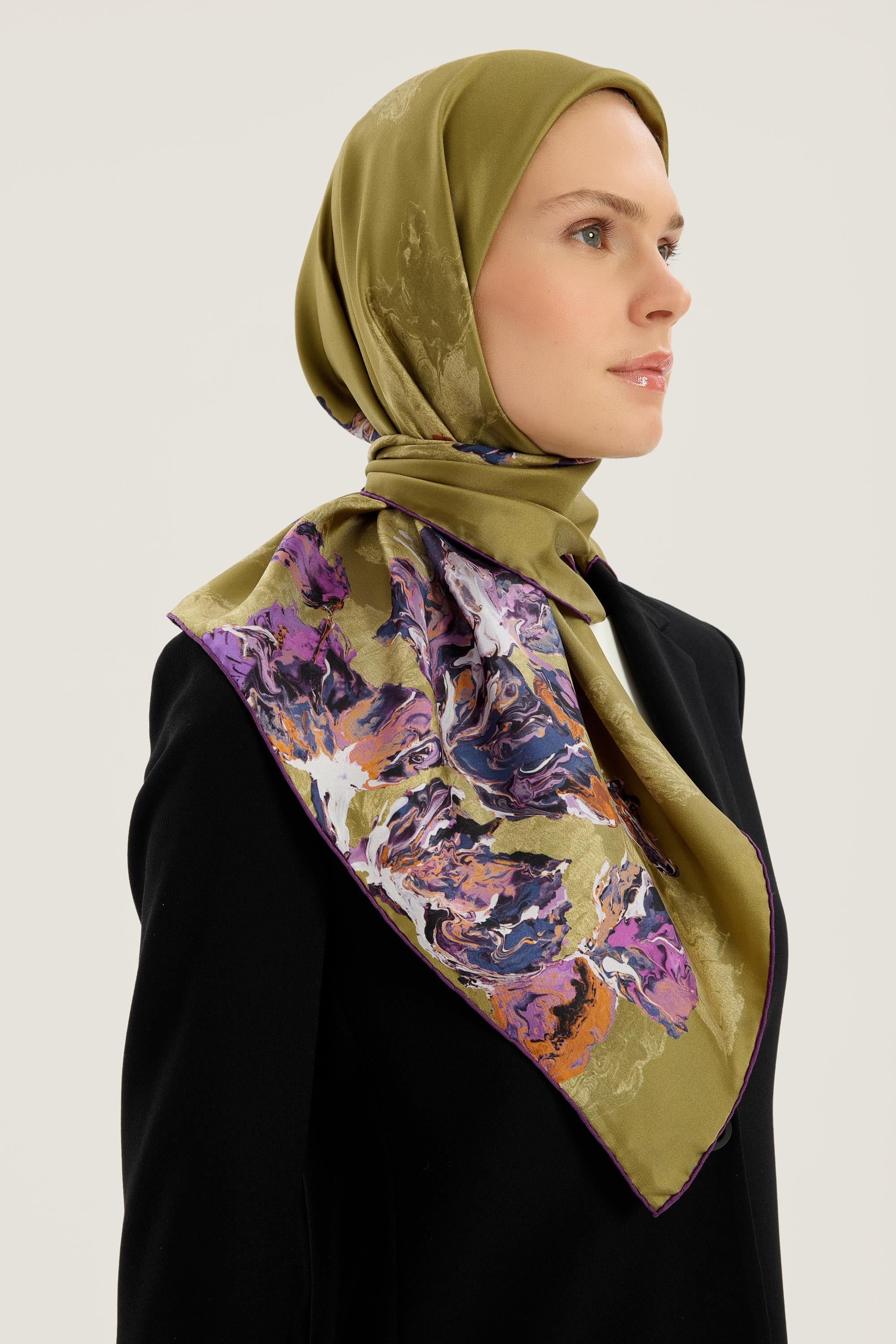 NEVBAHAR TİVİL İPEK EŞARP 90*90 CM - YEŞİL