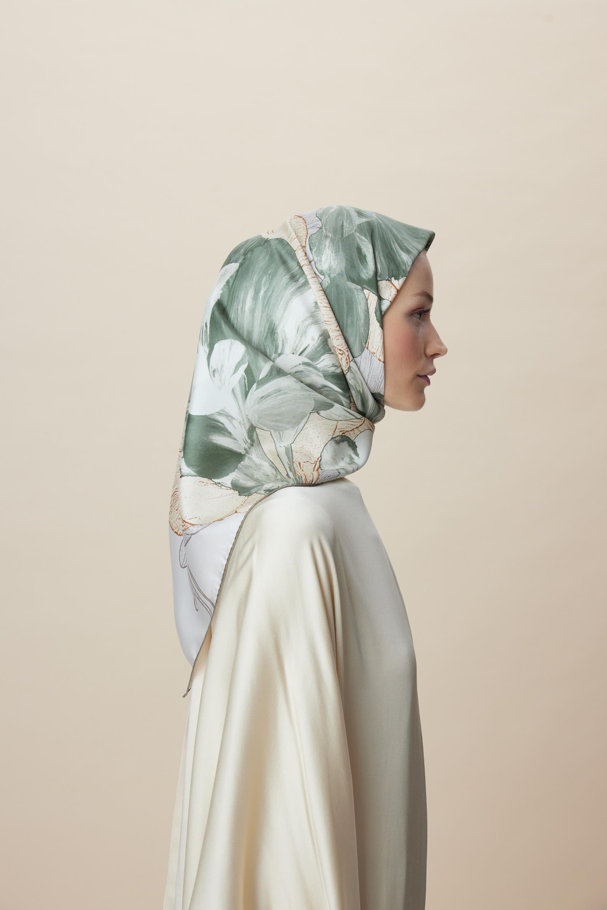 NÜVE TİVİL İPEK EŞARP 90*90 CM - AÇIK YEŞİL