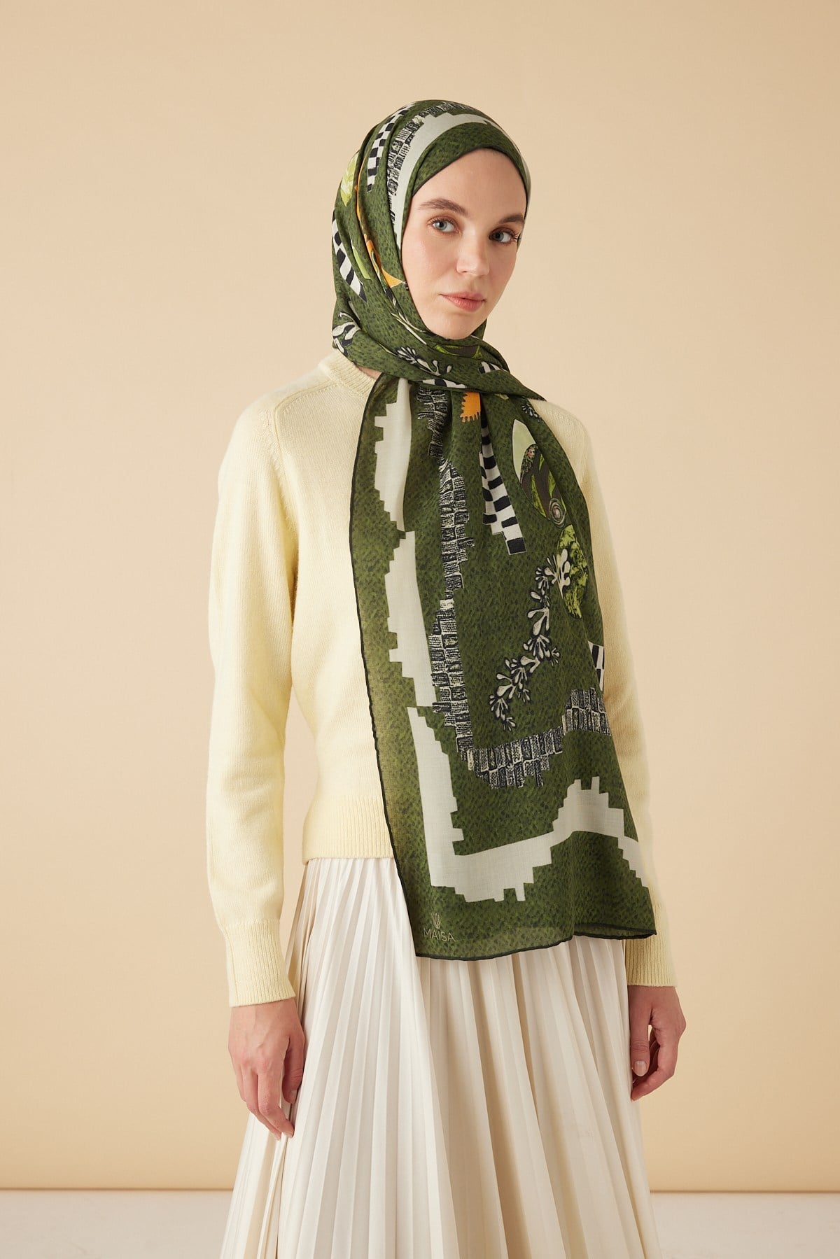 NÜVE YÜN MODAL ŞAL 70*200 CM - HAKİ