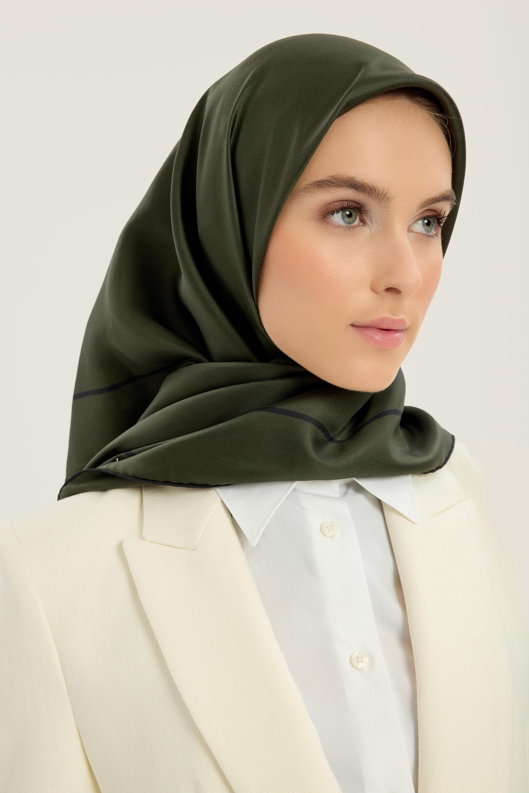 PAK TİVİL İPEK EŞARP 90*90 CM - KOYU YEŞİL