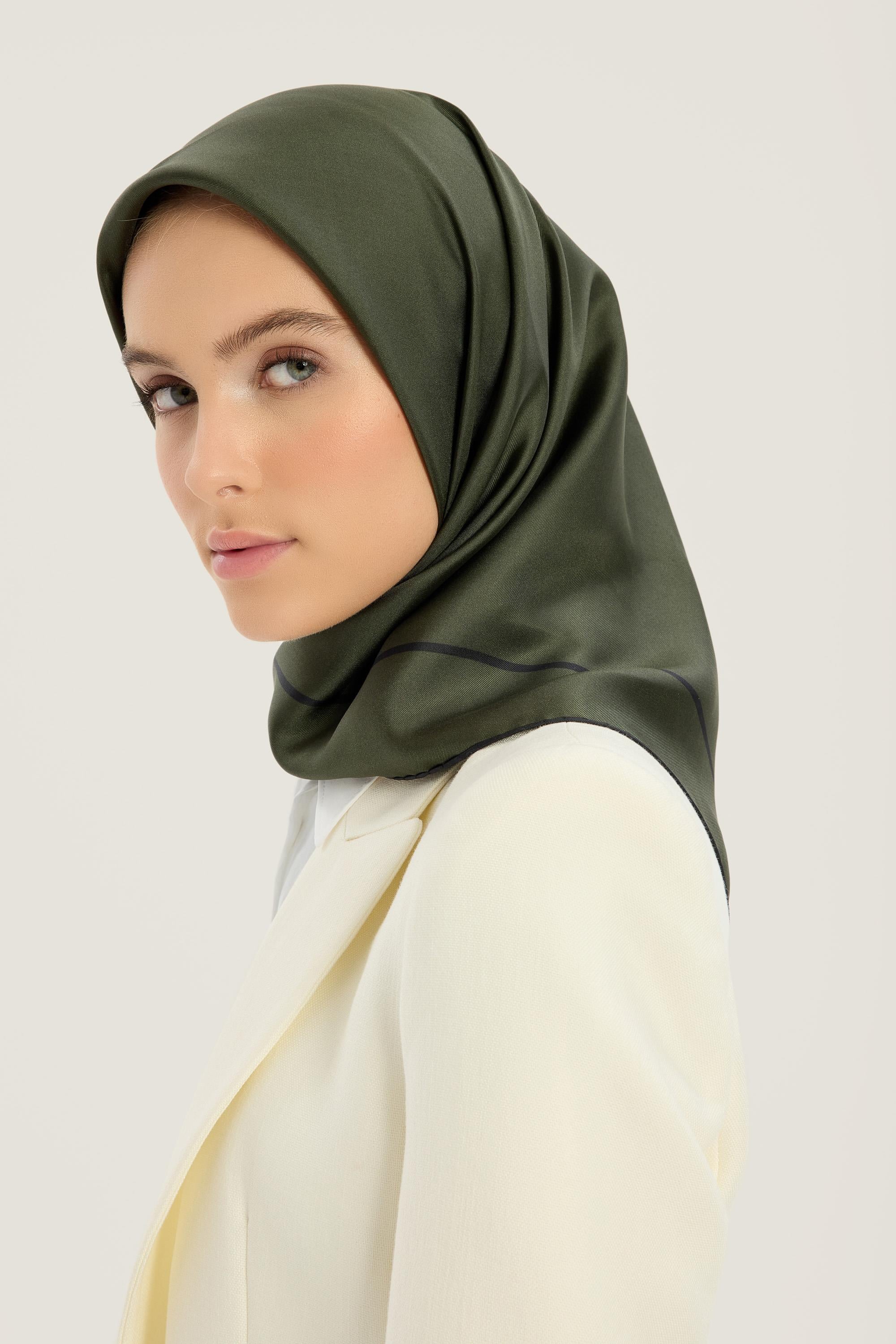 PAK TİVİL İPEK EŞARP 90*90 CM - KOYU YEŞİL
