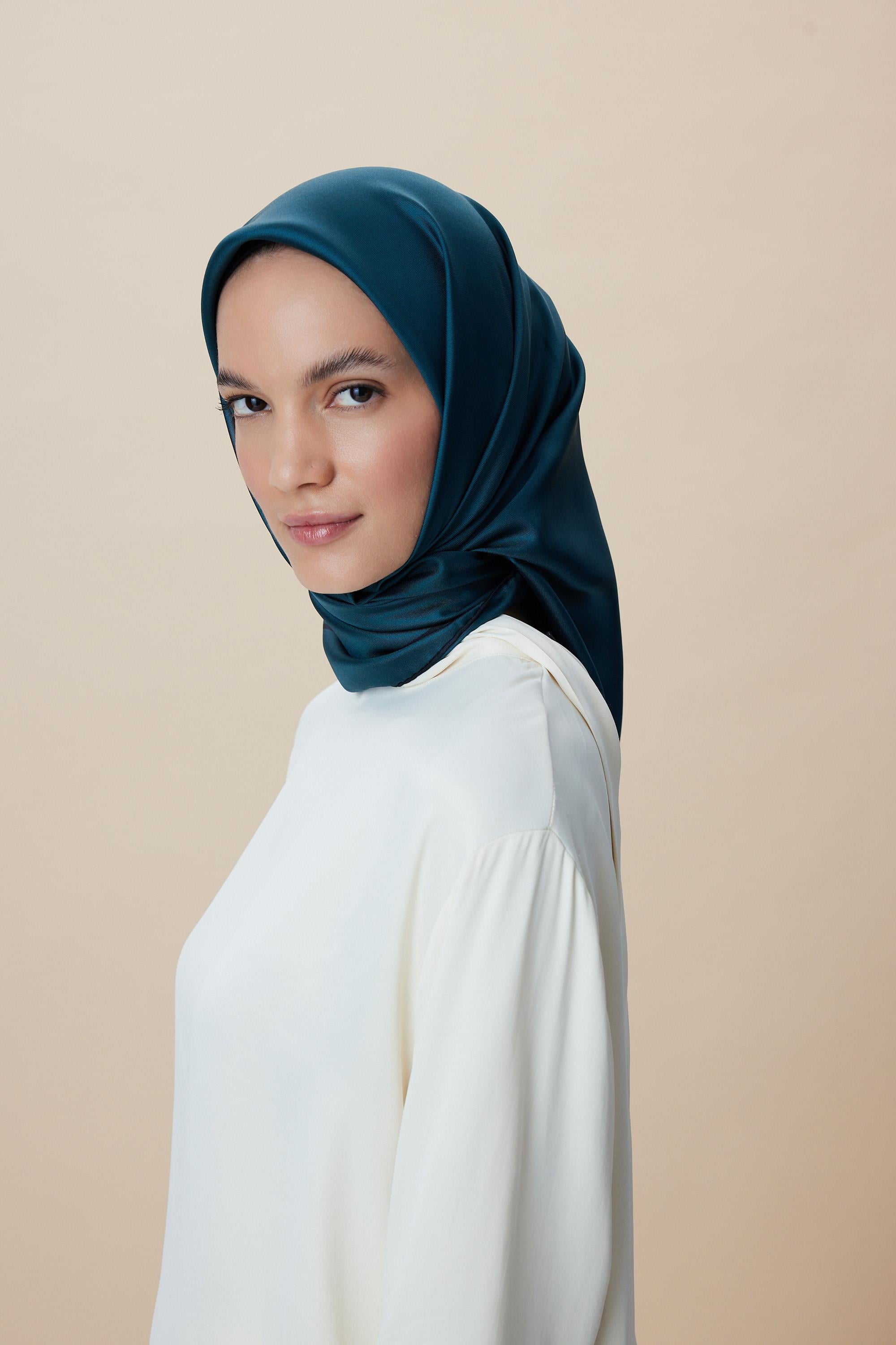 PAK TİVİL İPEK EŞARP 90*90 CM - PETROL MAVİ