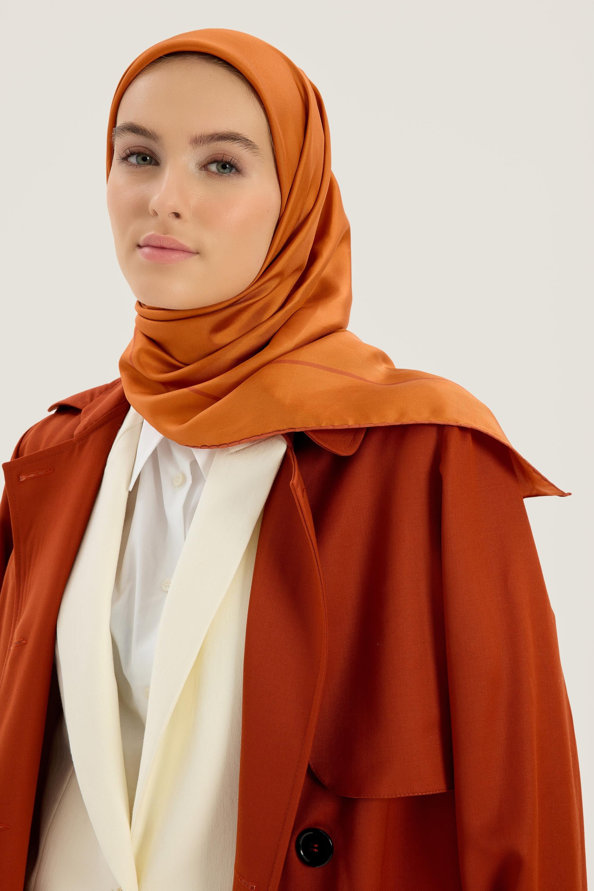 PAK TİVİL İPEK EŞARP 90*90 CM - TURUNCU