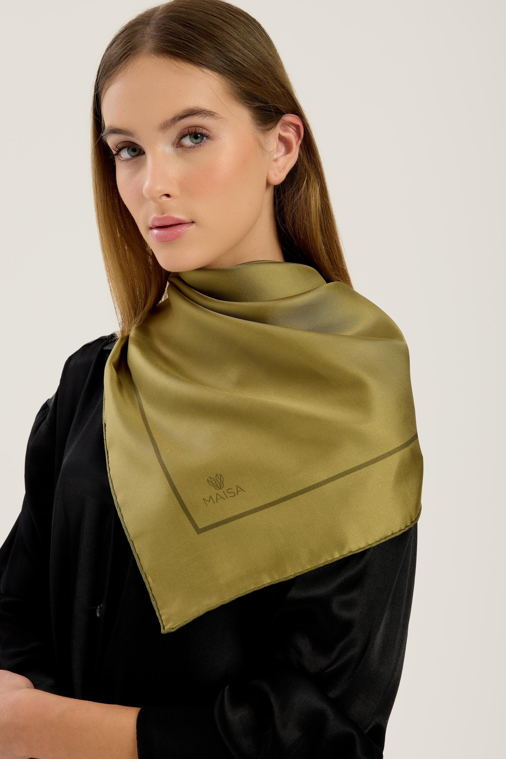 PAK TİVİL İPEK EŞARP 90*90 CM - YAĞ YEŞİLİ