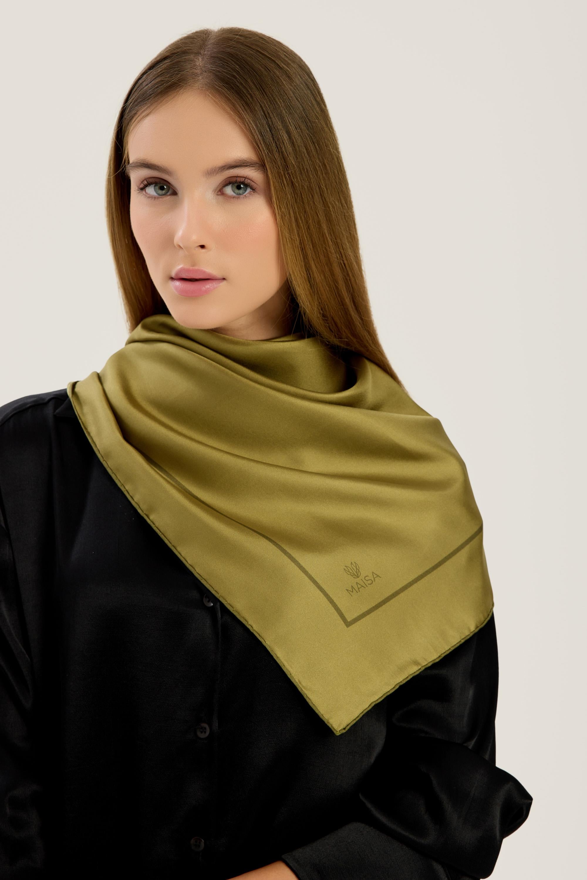 PAK TİVİL İPEK EŞARP 90*90 CM - YAĞ YEŞİLİ