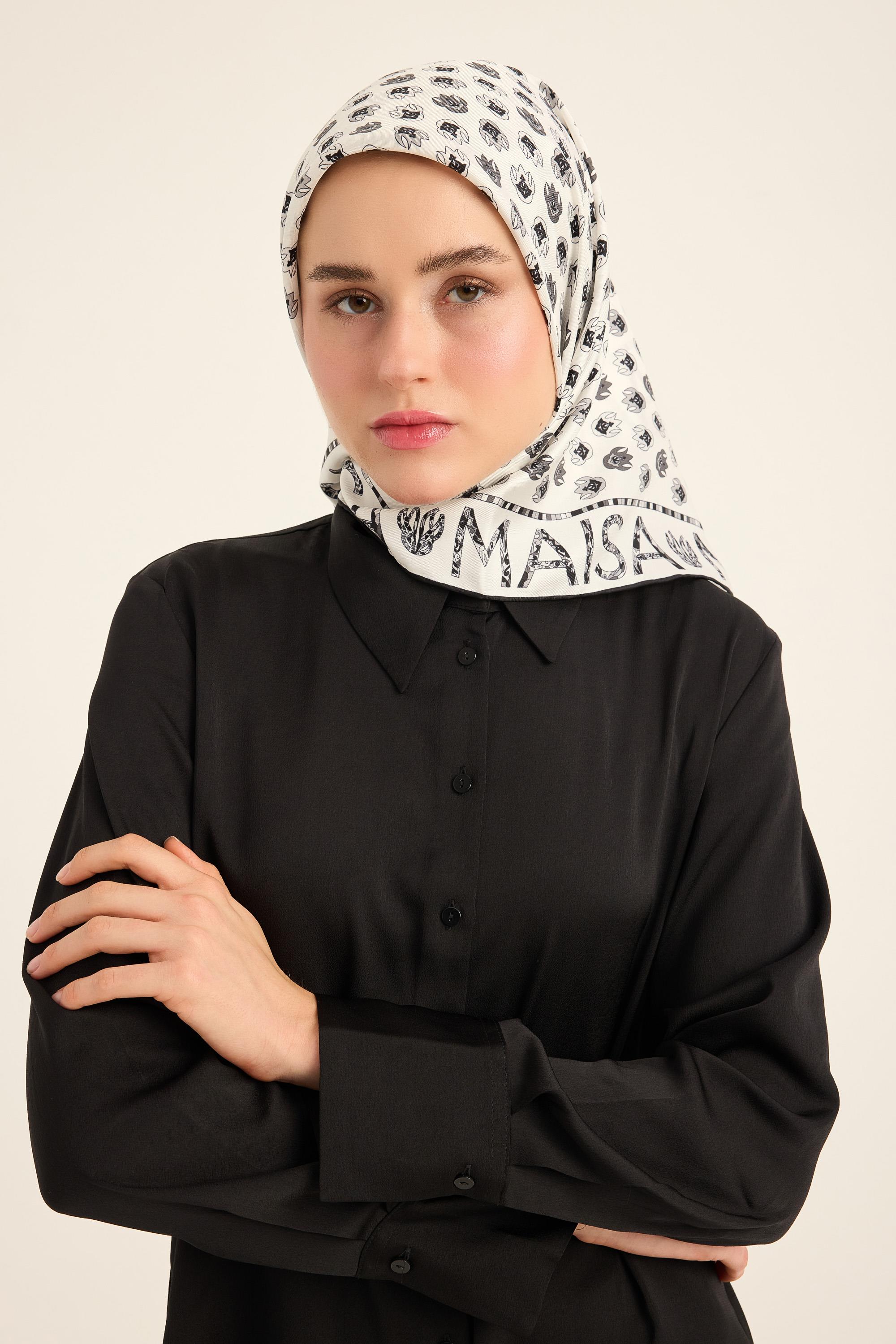 PARE TİVİL İPEK EŞARP 90*90 CM - EKRU