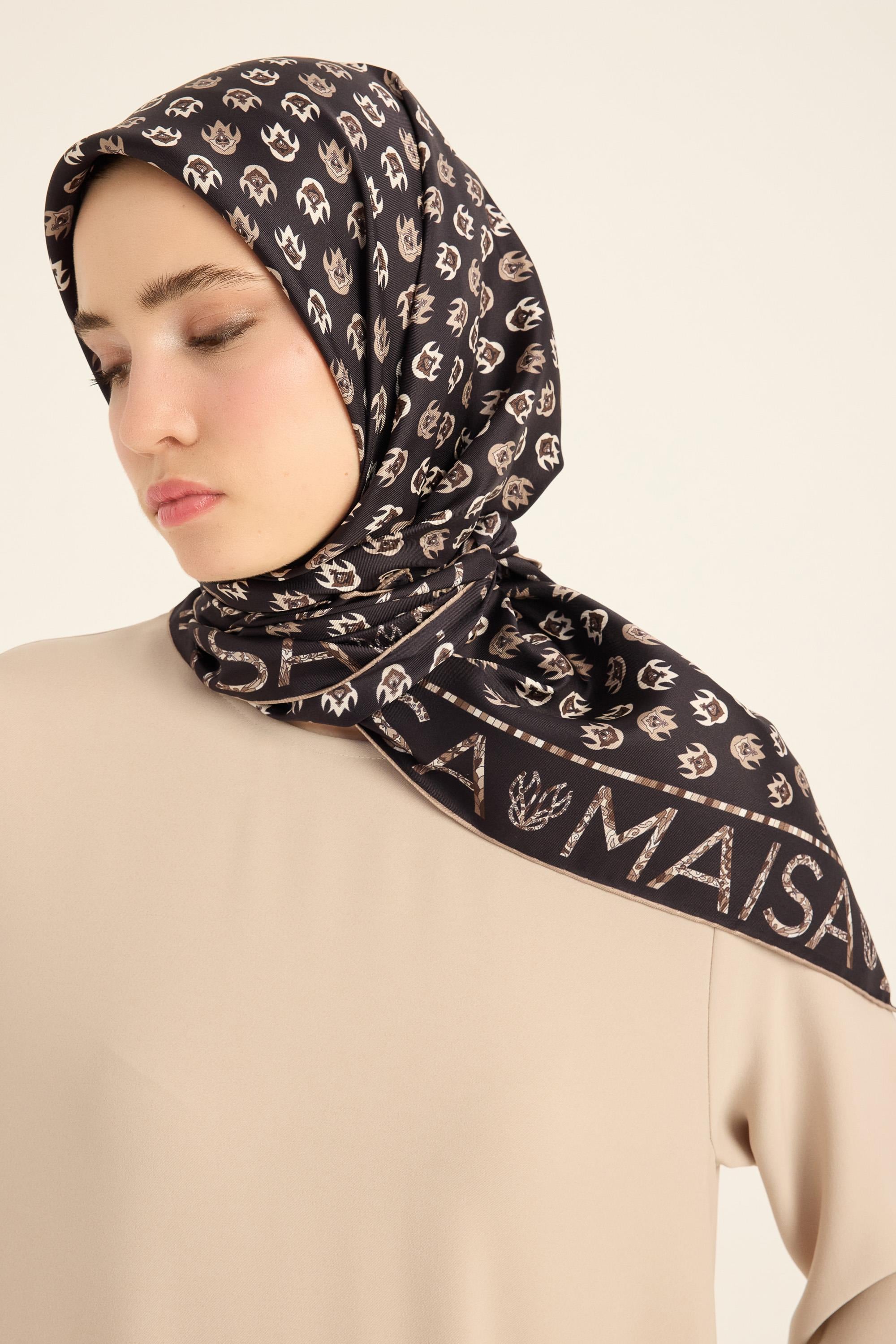 PARE TİVİL İPEK EŞARP 90*90 CM - KAHVERENGİ