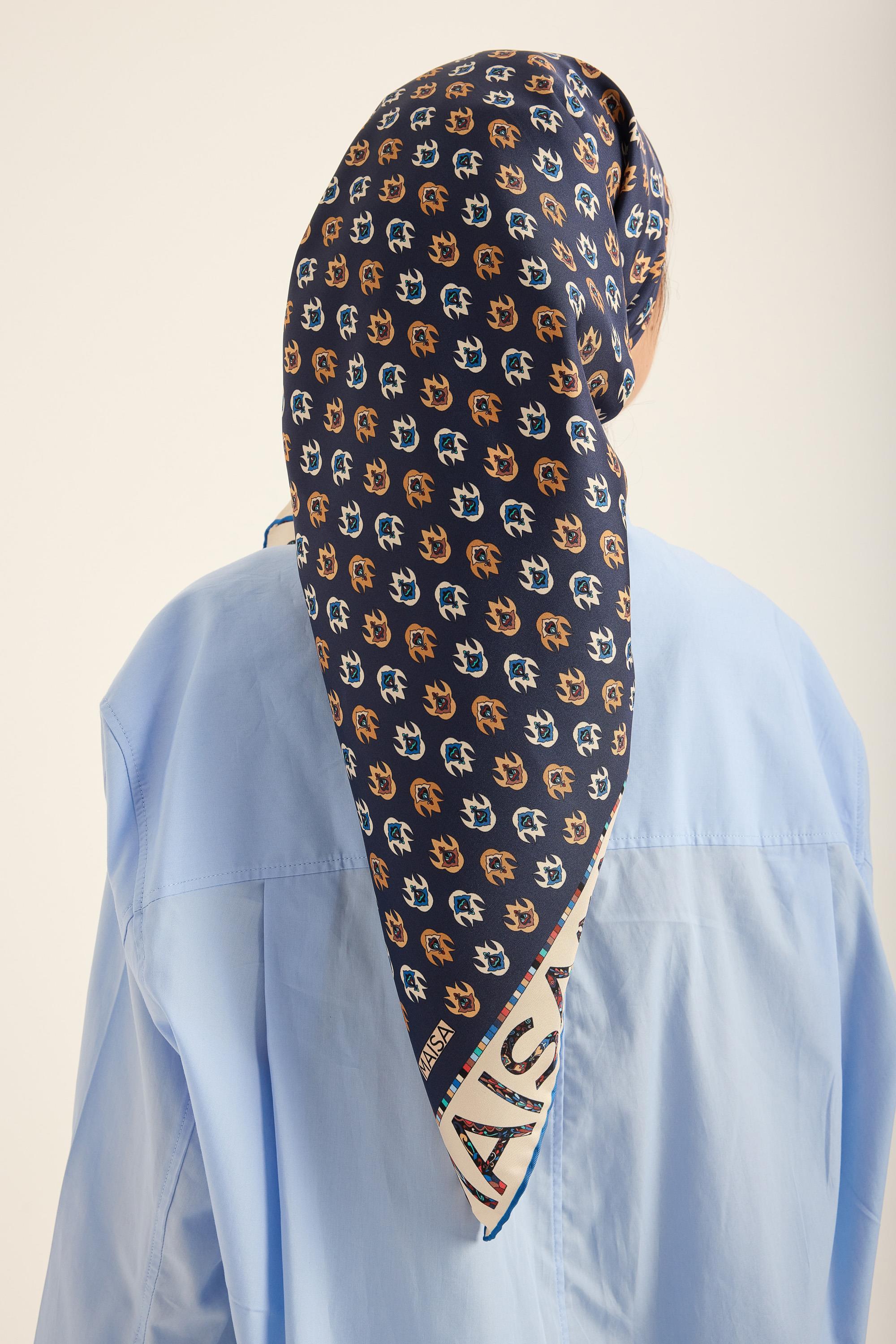 PARE TİVİL İPEK EŞARP 90*90 CM - KOYU MAVİ