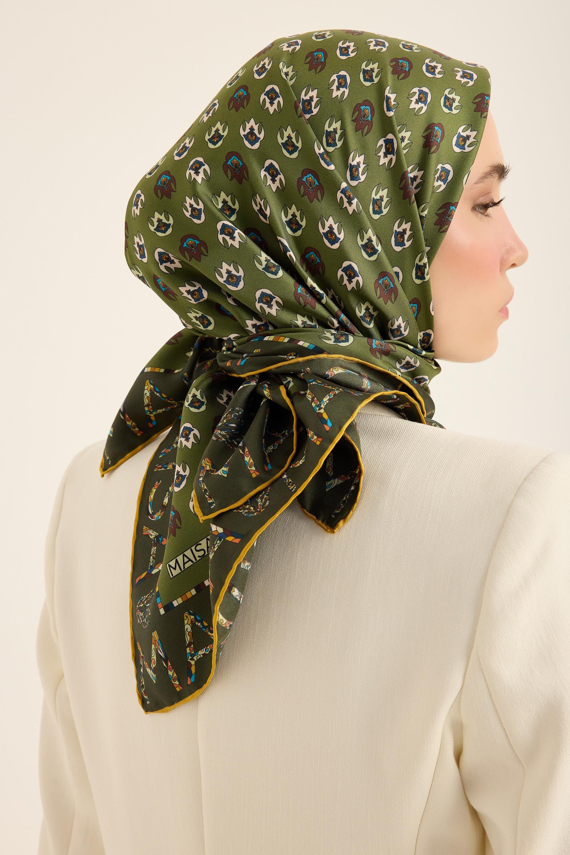 PARE TİVİL İPEK EŞARP 90*90 CM - KOYU YEŞİL