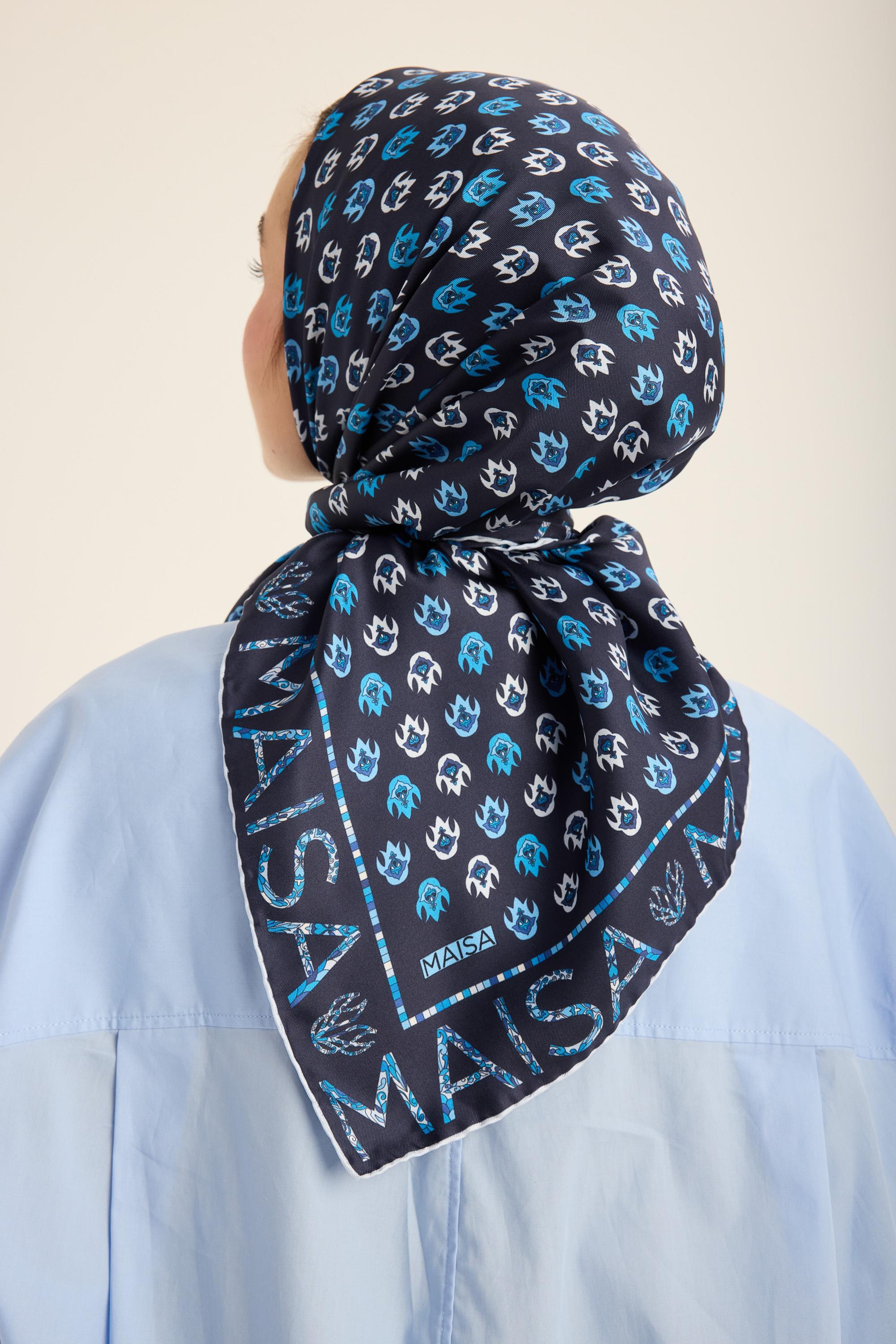 PARE TİVİL İPEK EŞARP 90*90 CM - LACİVERT