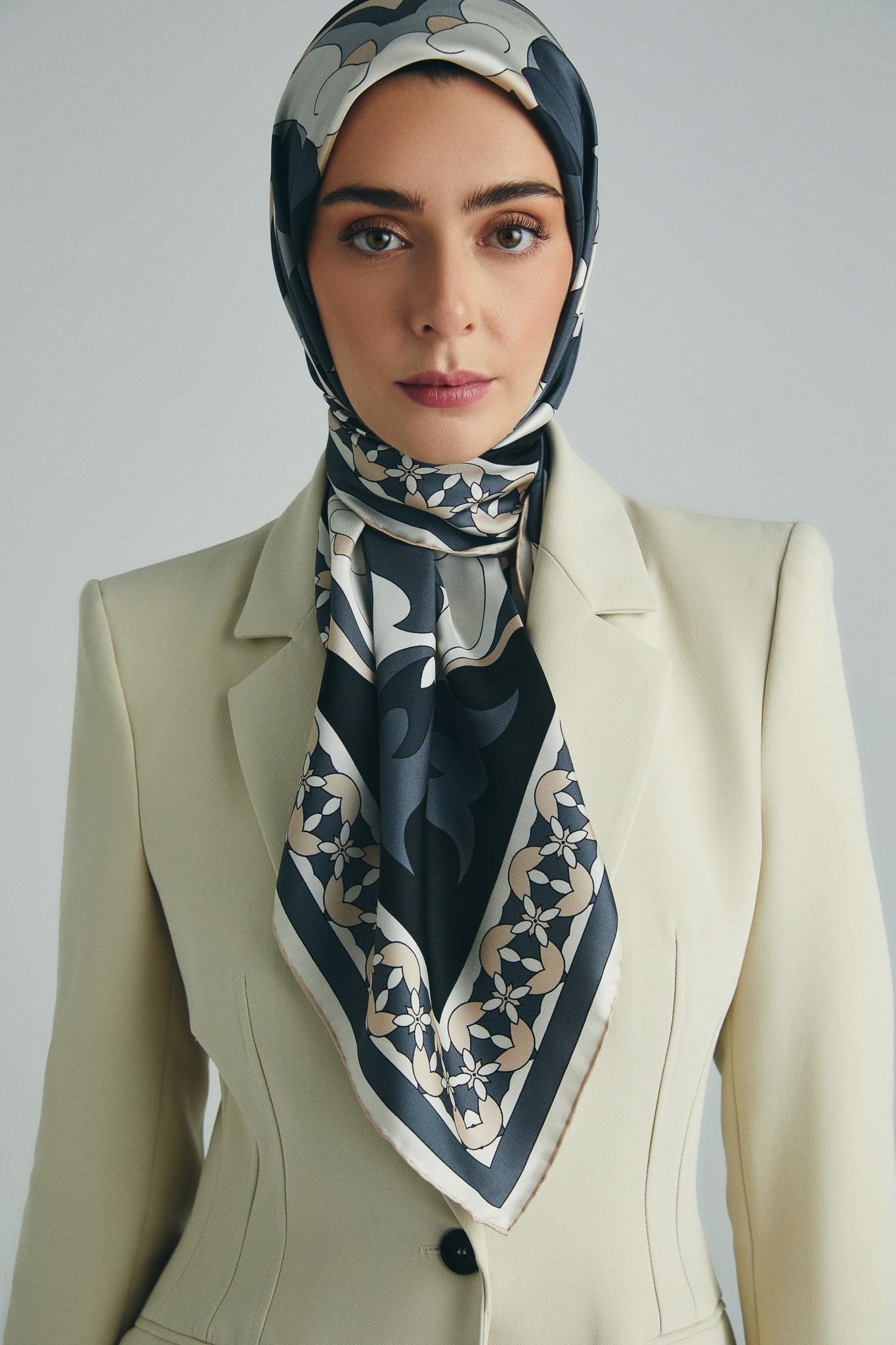 RANA TİVİL İPEK EŞARP 90*90 CM - ANTRASİT