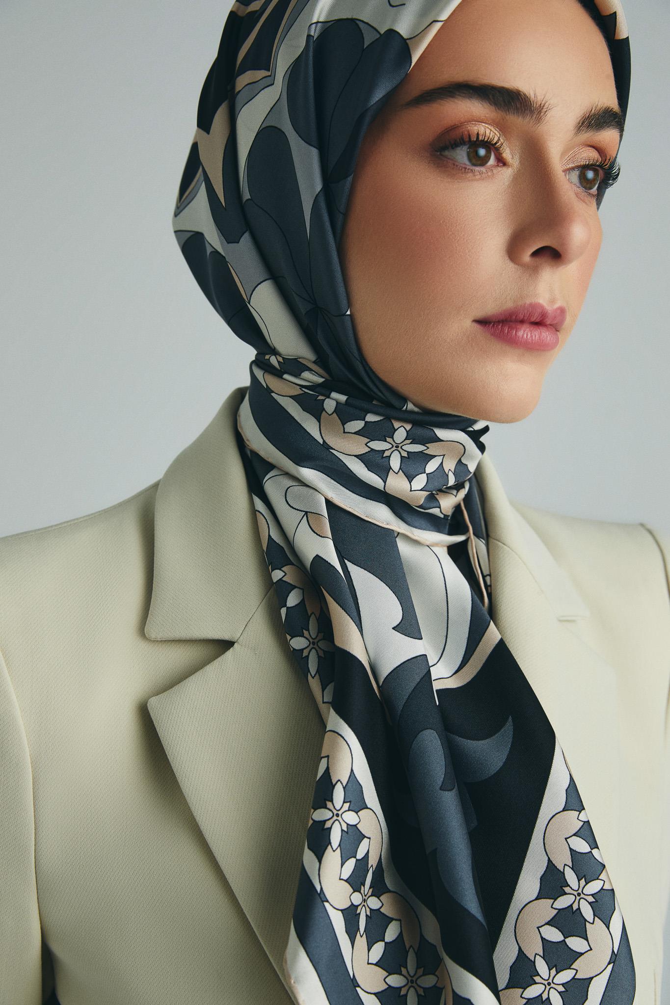 RANA TİVİL İPEK EŞARP 90*90 CM - ANTRASİT