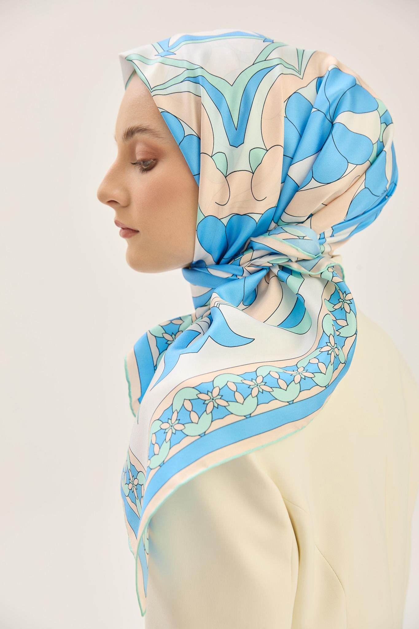RANA TİVİL İPEK EŞARP 90*90 CM - MAVİ