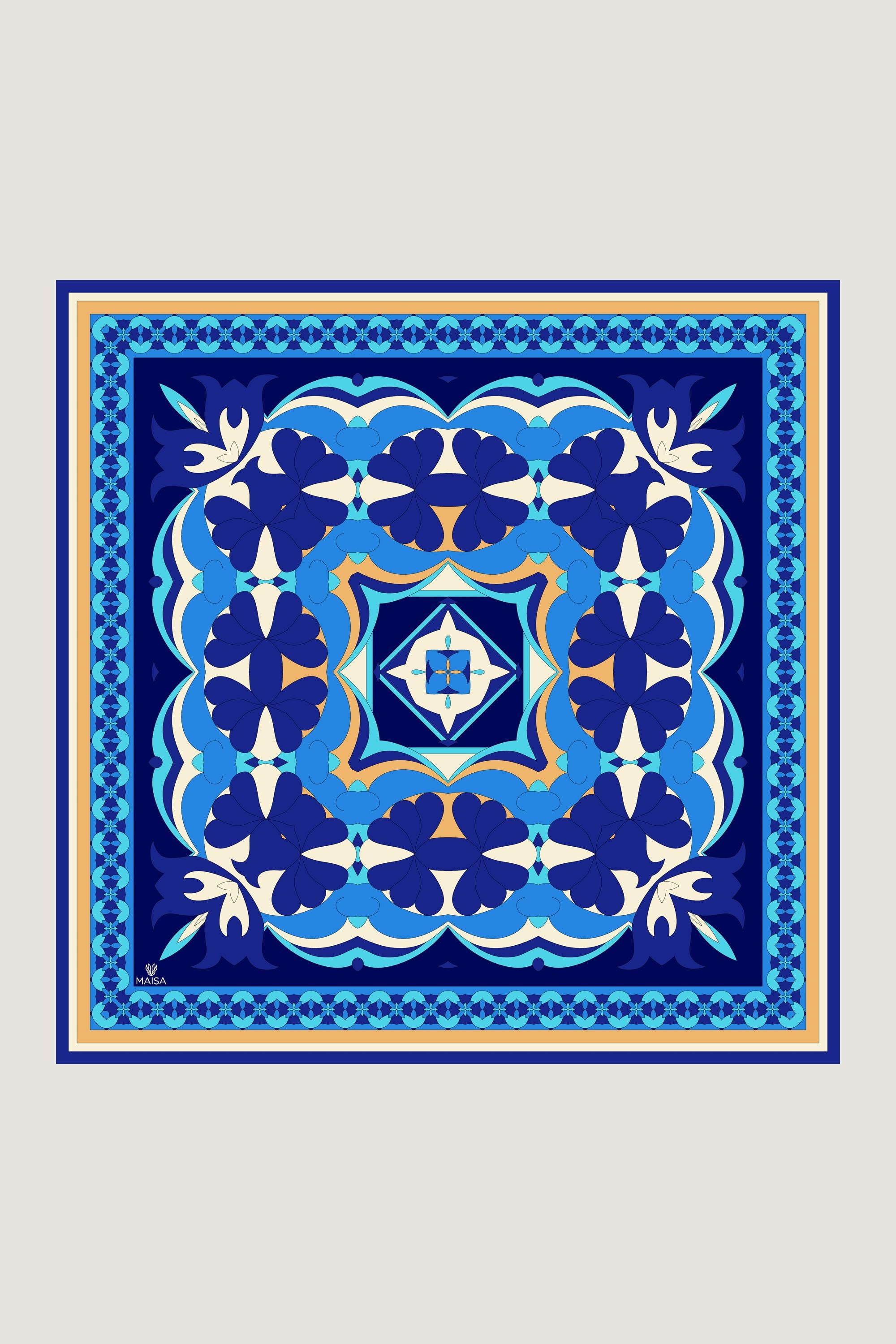 RANA TİVİL İPEK EŞARP 90*90 CM - MAVİ
