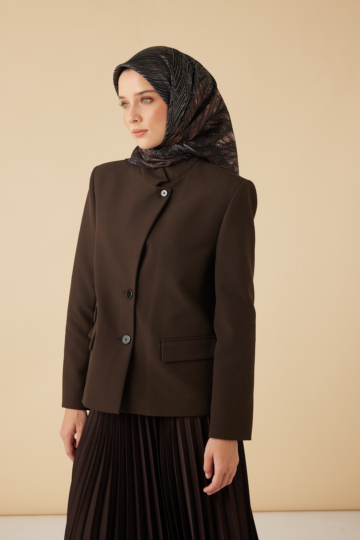 RAVZA MULBERRY İPEK EŞARP 90*90 CM - KAHVERENGİ