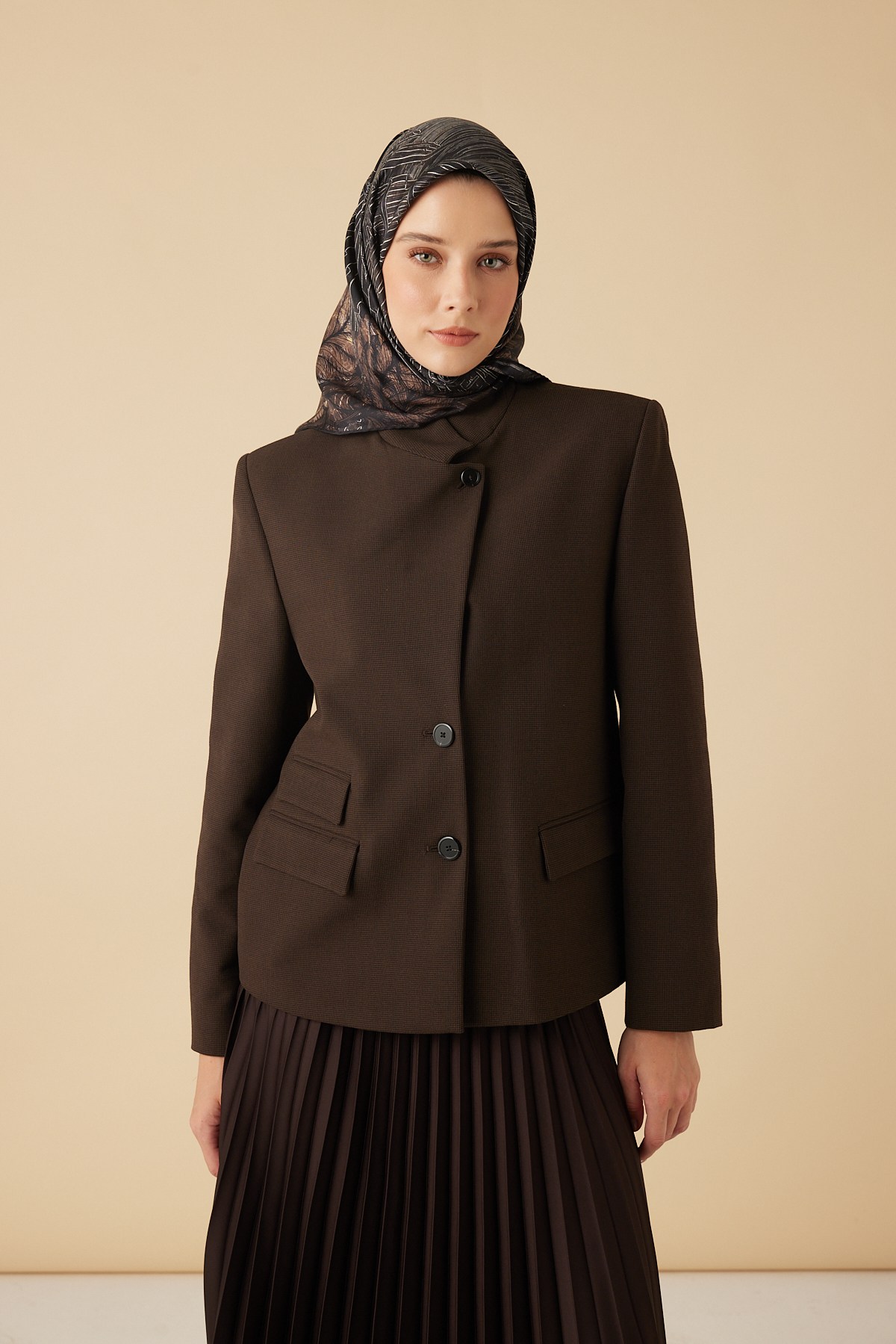 RAVZA MULBERRY İPEK EŞARP 90*90 CM - KAHVERENGİ