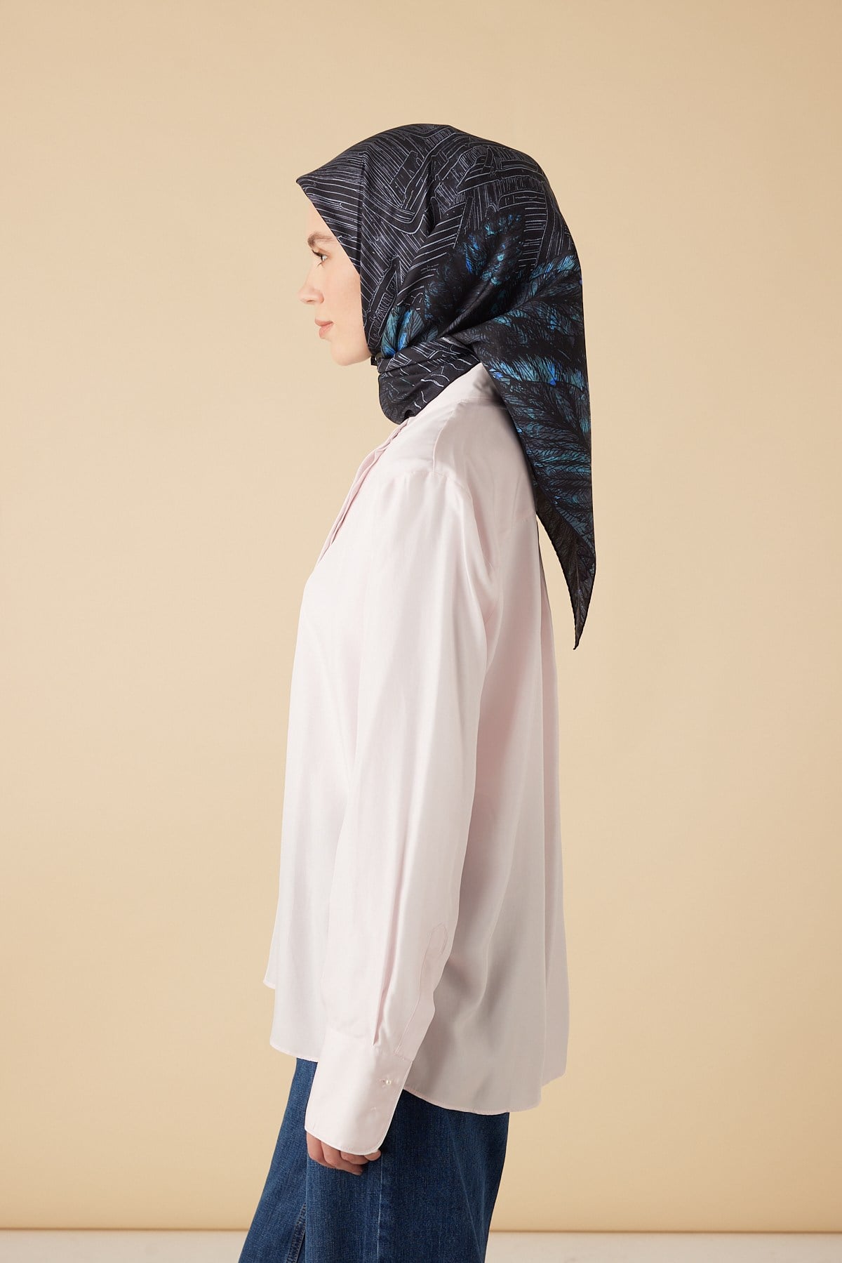 RAVZA MULBERRY İPEK EŞARP 90*90 CM - LACİVERT
